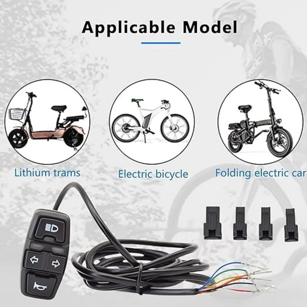 3 in 1 Electric Bike Scooter Switch, Headlight, Turn Signal, Horn Control Switch, 36V/48V On/Off Control, Waterproof Design, Multi Functional Switch Set for Electric Bicycles, Scooters, Motorcycles