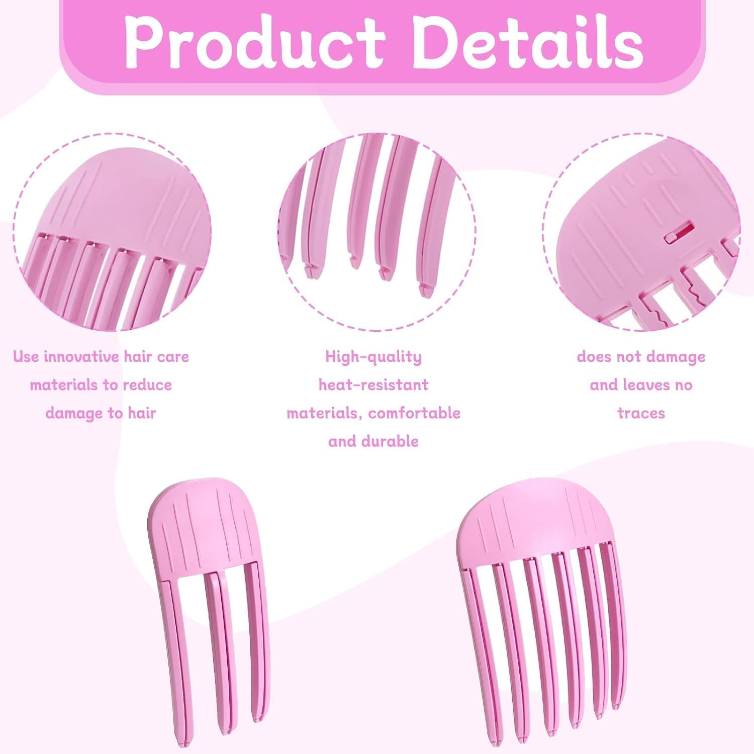 Heanvmyss Wind Shaping Styling Combs for Fluffy Bangs,4 Pcs Clips for Hair Volume,3 or 6 Teeth Volumizing Hair Clips for Natural Voluminous Look (Pink) image number 5
