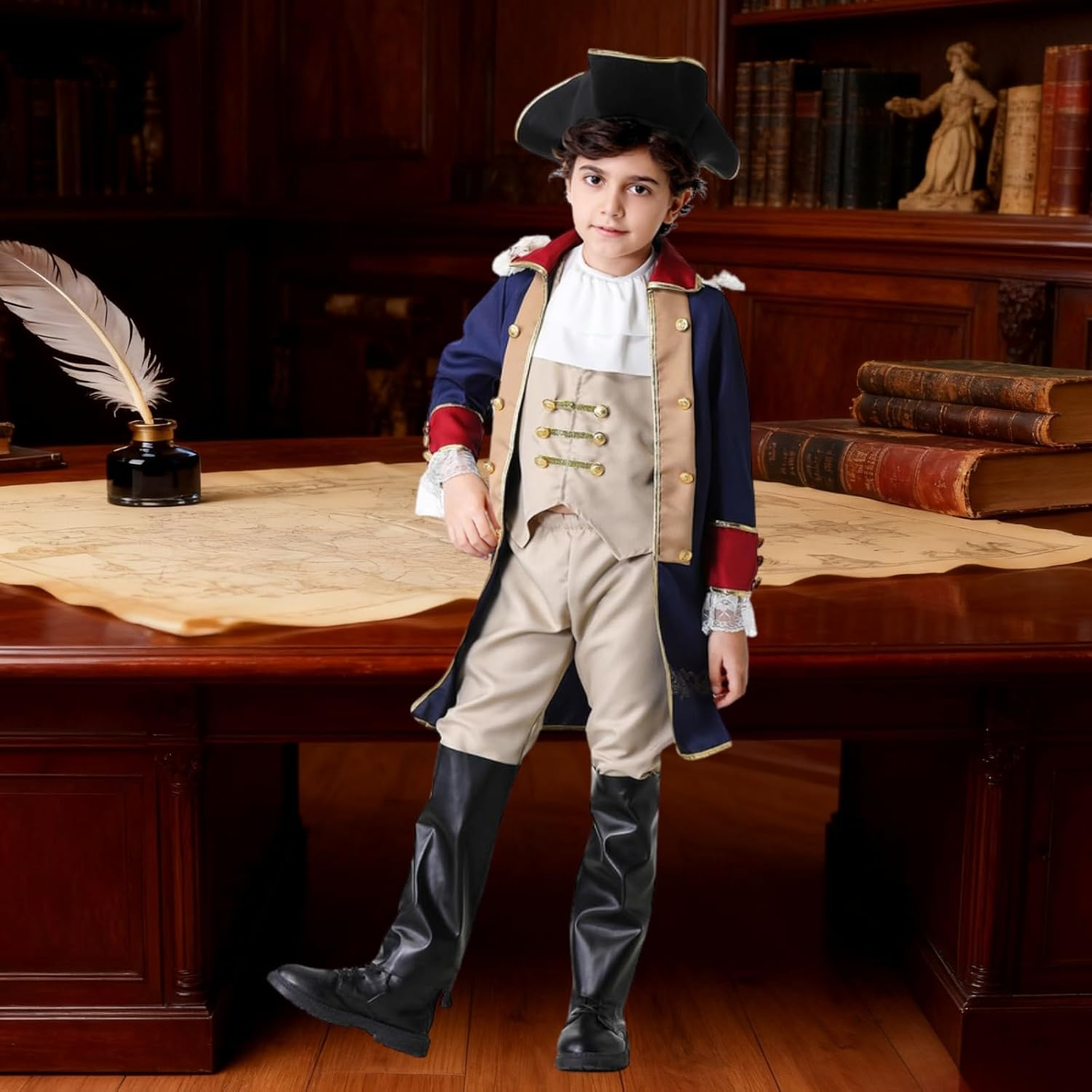 Yolsun George Washington Costume for Boys, Boys Founding Father Costume, Colonial Dress up Set for Children image number 5