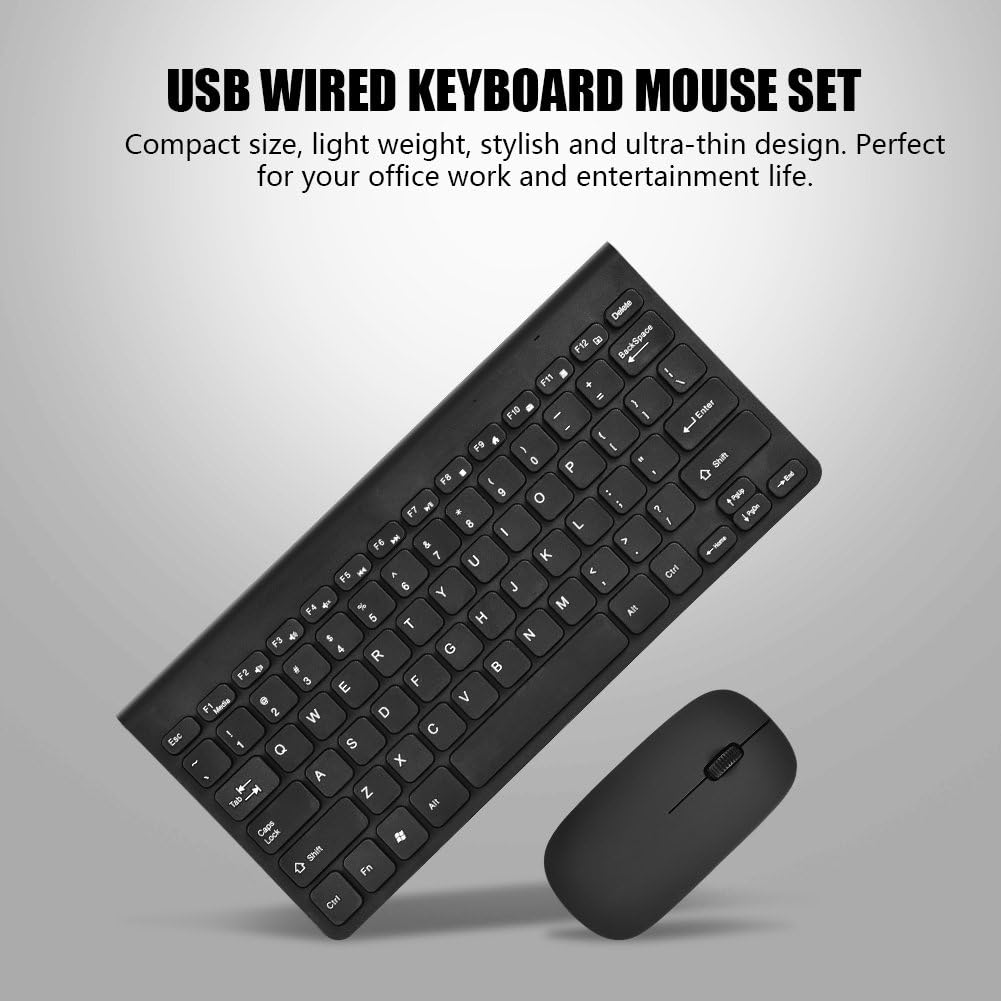 Usb Wired Keyboard Mouse Kit, Mini Ergonomic Keyboard and Mouse Set - Black/White, Ultra-Thin Design, Suitable for Office Work and Entertainment Life(Black) image number 6