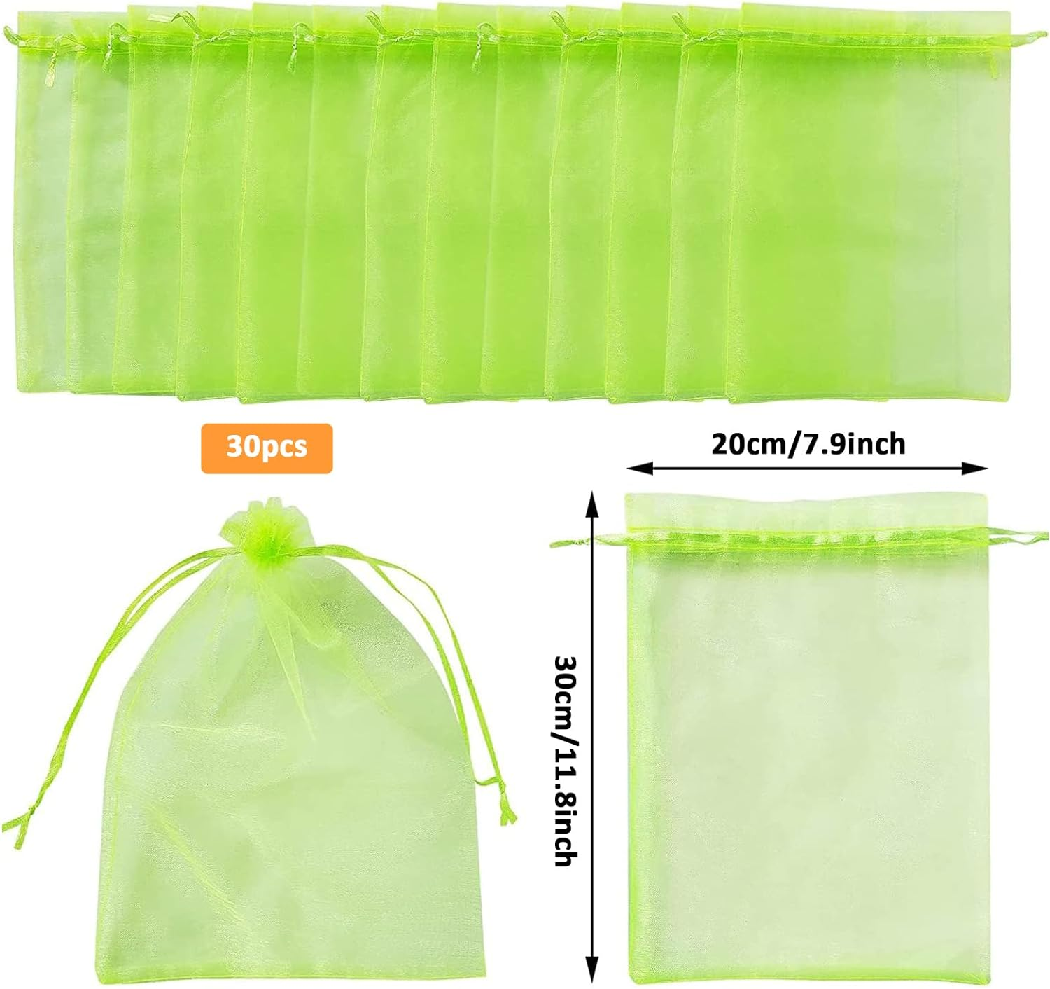 30Pcs Fruit Protect Bags,Reusable Mesh Garden Netting Protection Bag with Drawstring for Plants Vegetables Fruit Flower 8 Inch Width 12 Inch Length image number 3