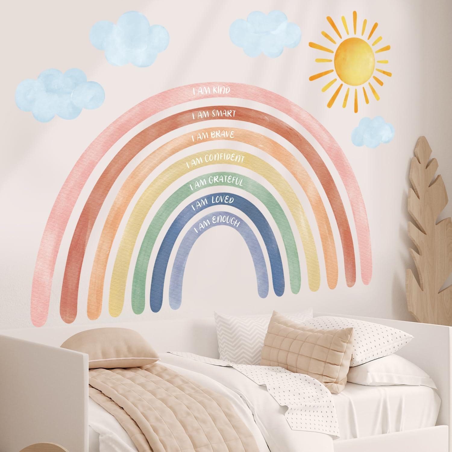 DECOWALL FH4-2432 Xlarge Watercolor Rainbows and Quotes Wall Stickers Decals Big Nursery Bedroom Kids Room D&eacute;cor Girls Baby Art Boho Peel and Stick image number 1