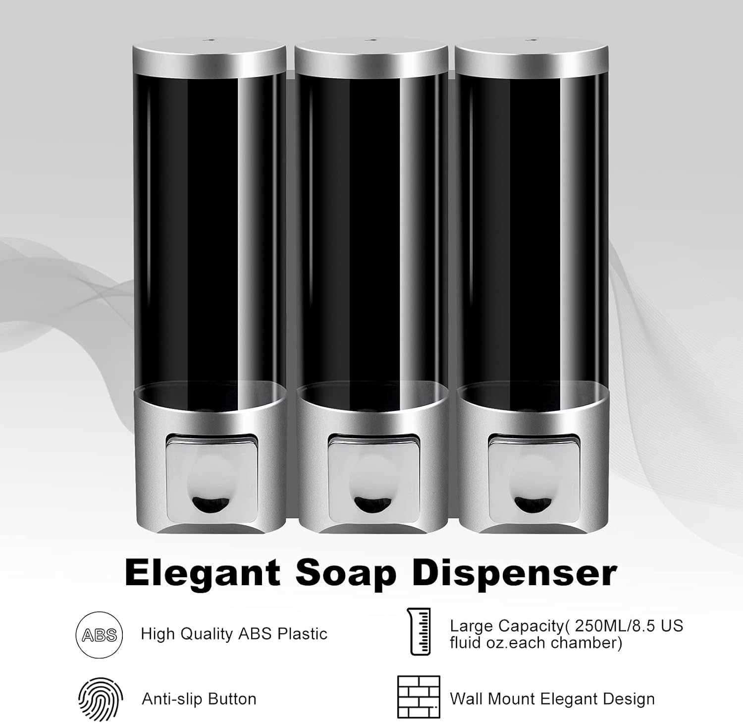 ILIKEPOW Shampoo & Conditioner Dispenser - Wall Mount 3 Chamber 250ML Soap Dispenser for Bathroom, Home & Kitchen (Silver) - Silver,Transparent image number 6