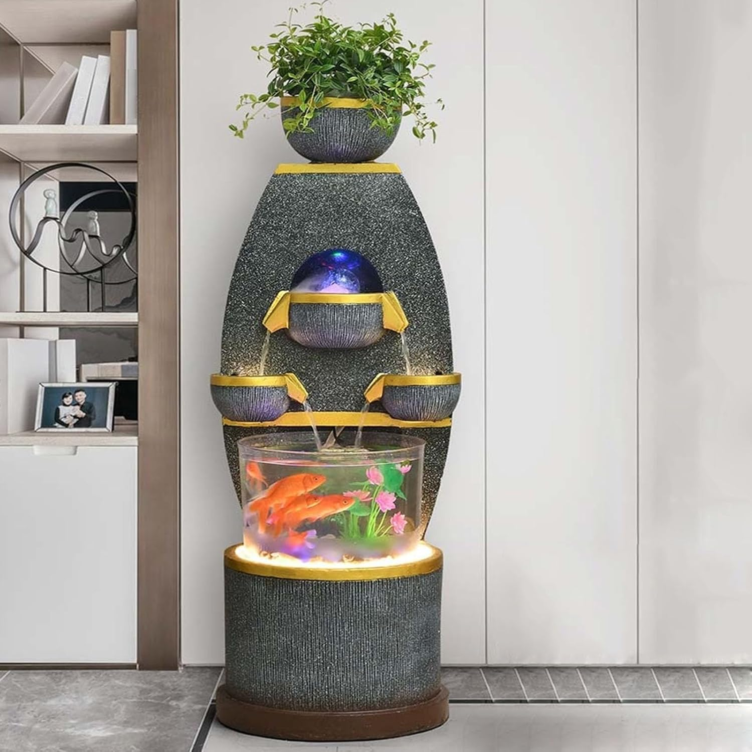 Outdoor Fountain Water Fountain with Fish Tank and Atomiser- Circulating Fountain-Peaceful and Relaxing Sound - Waterfall for Home and Office Decoration(Large)