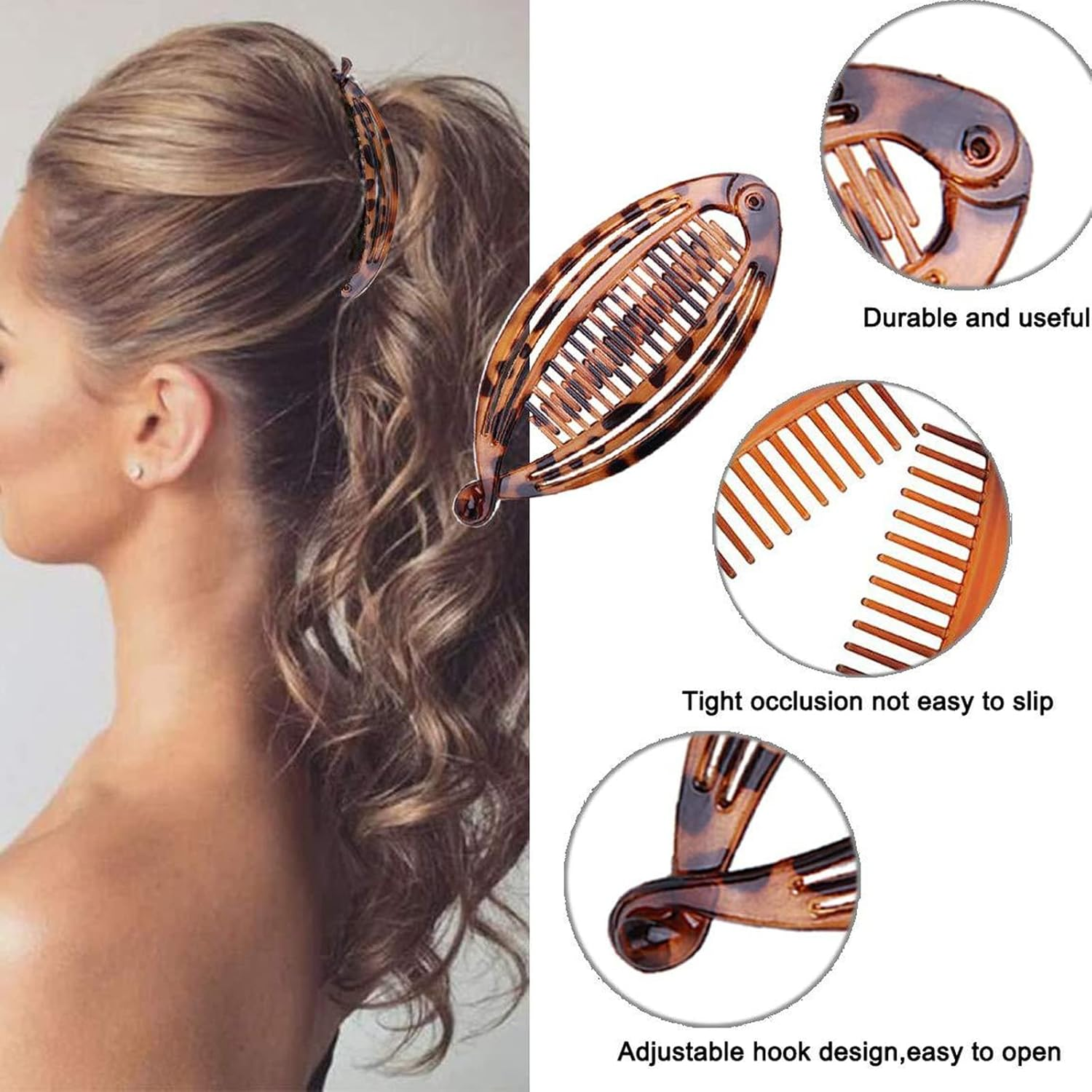 4 Pieces Banana Hair Clips Classic Clincher Combs Large Double Comb Banana Clip Banana Fishtail Hair Clip for Women Girls image number 1