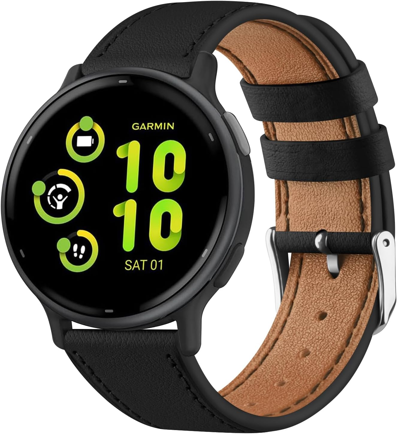 Leather Bands for Garmin Vivoactive 5 / Vivoactive 3 Watch Band, Garmin Venu 2 plus Bands/Venu Sq/Venu Band Women Men, 20.5Mm Soft Leather Bands Replacement Straps for Garmin Vivoactive 5/Forerunner 645 / 245 Music Smart Watch