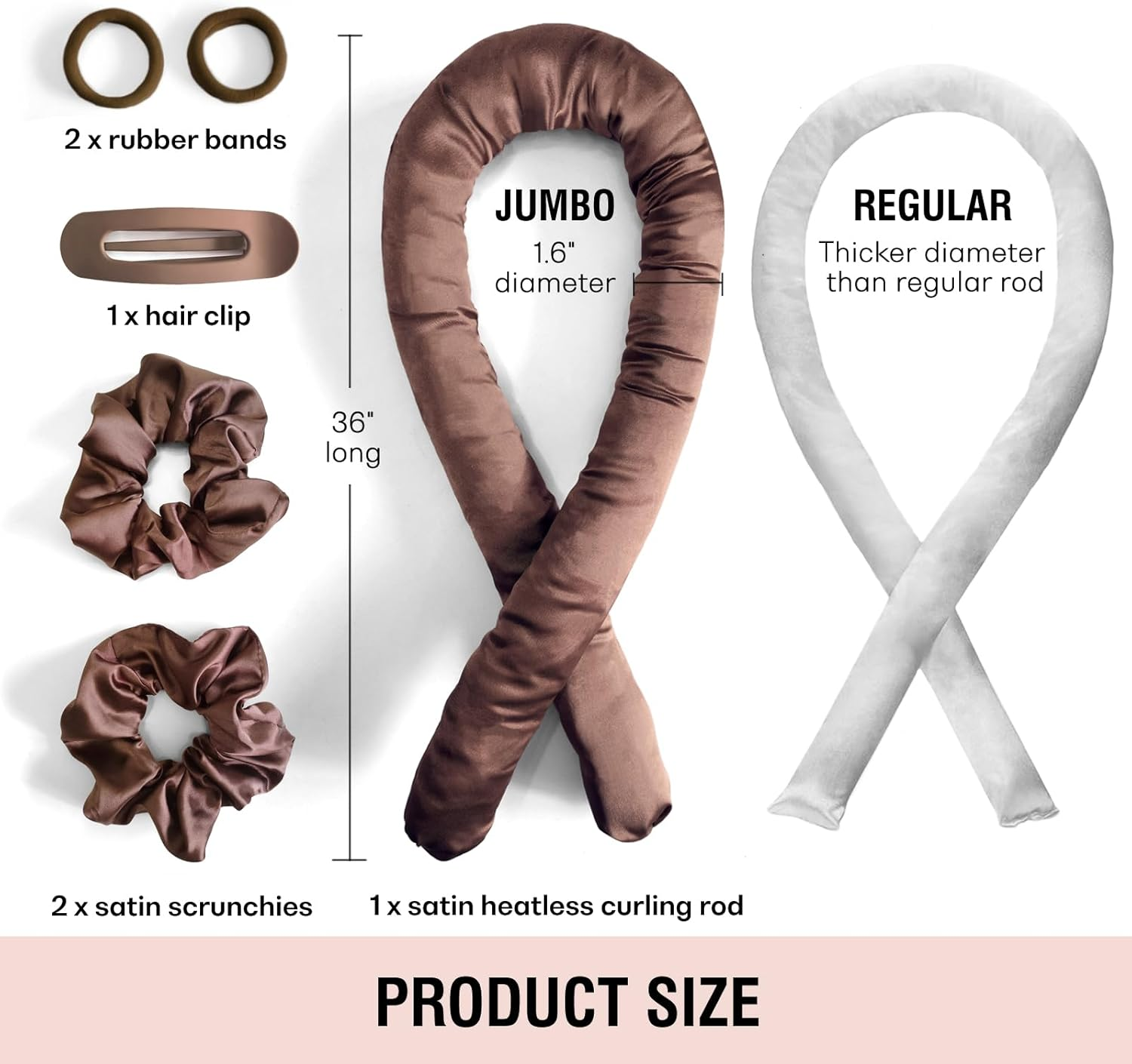 BLINKEEN Jumbo Heatless Hair Curler Set-Satin Heatless Curls Overnight, Jumbo Curling Rod Headband, No Heat Curlers to Sleep in (Brown) image number 5