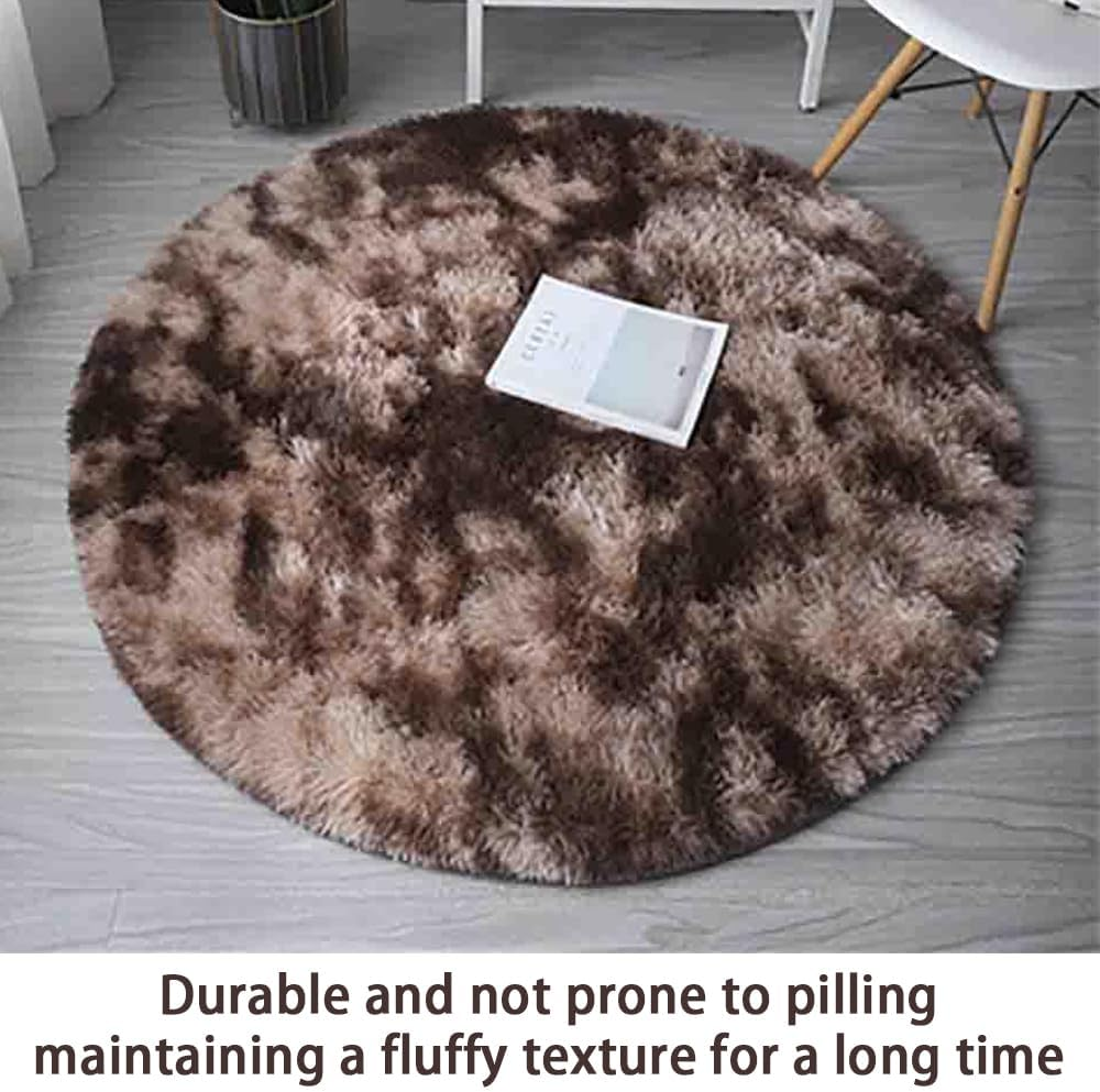 Coffee Brown round Rug, Ultra Soft Shaggy Circular Carpet, Non-Slip Eco-Friendly Fluffy Floor Mat, Cute Room Office Decor, for Living Room, Bedroom, Yoga & Office ﻿ image number 5