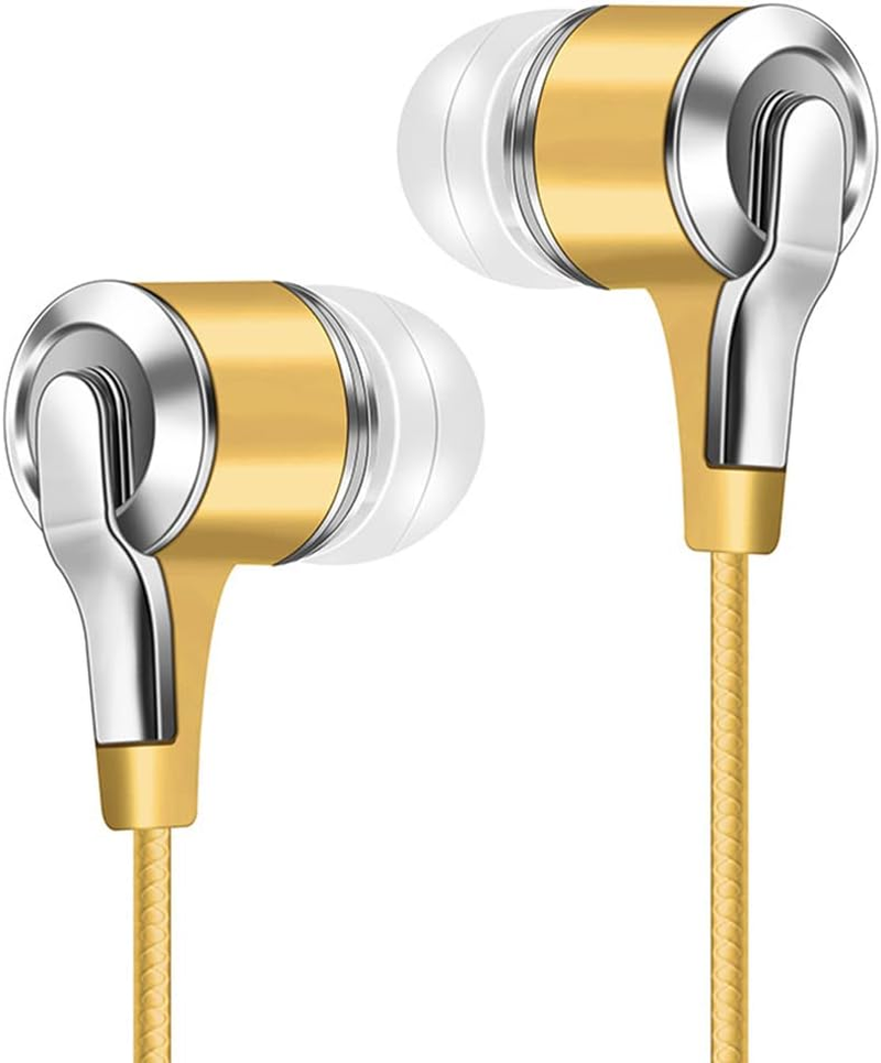3.5Mm Wired Earphones Headphones Anti-Noise In-Ear Ultra-Soft Earbuds Headsets (Gold)