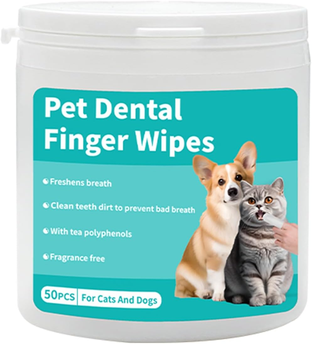 Pet Teeth Cleaning Wipes for Dogs & Cats, Remove Bad Breath by Removing Plaque and Tartar Buildup No-Rinse Dog Finger Toothbrush, Disposable Gentle Cleaning & Gum Care Pet Wipes, 50 Pcs image number 4