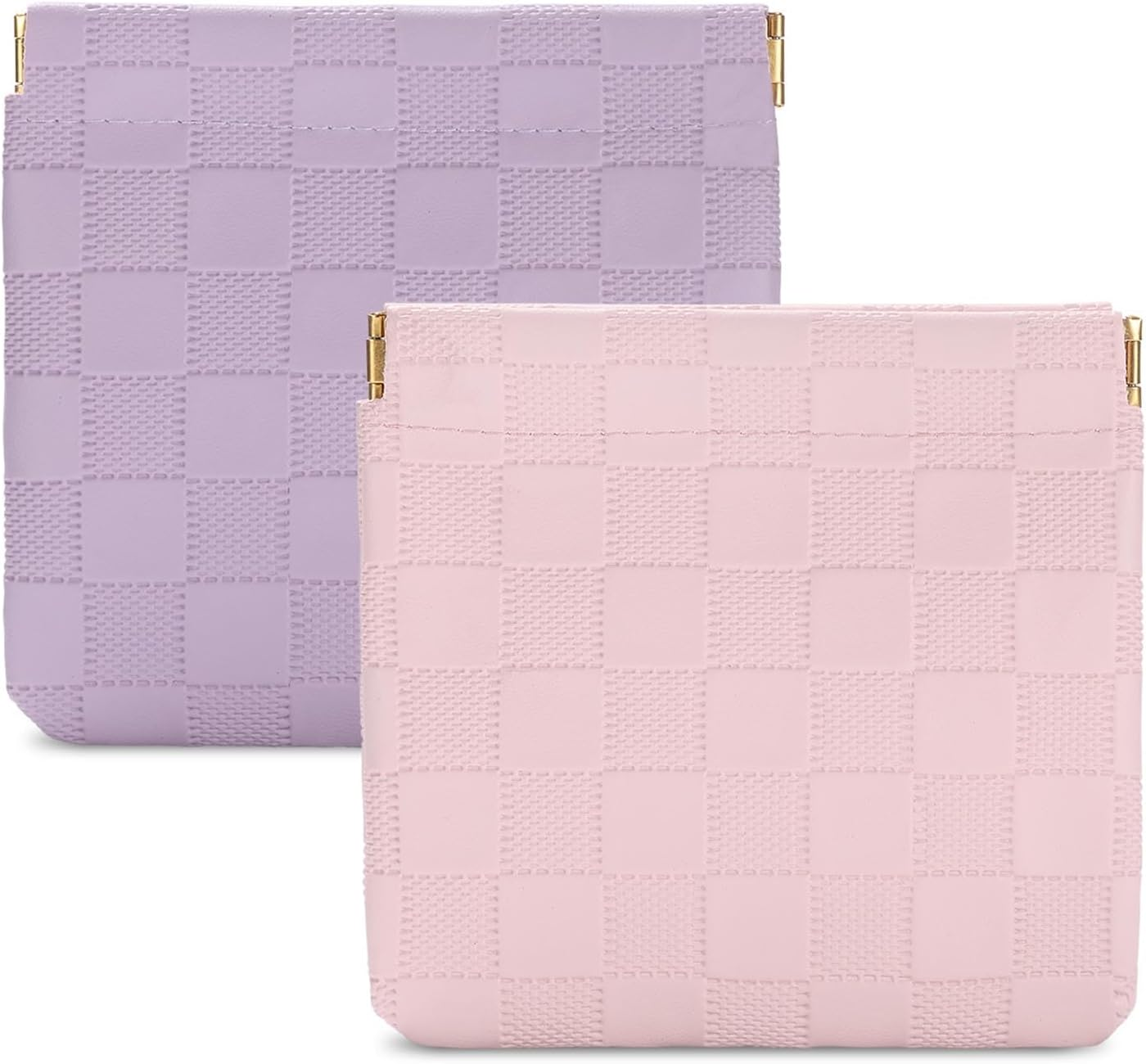 Sightor 2PCS Small Makeup Bag for Purse, Mini Cosmetic Bag Waterproof Pouch for Women, Checkered Purse Self-Closing Small Travel Kit Coin Lipstick Cosmetic Storage Bag, Pink, Purple, Checkered