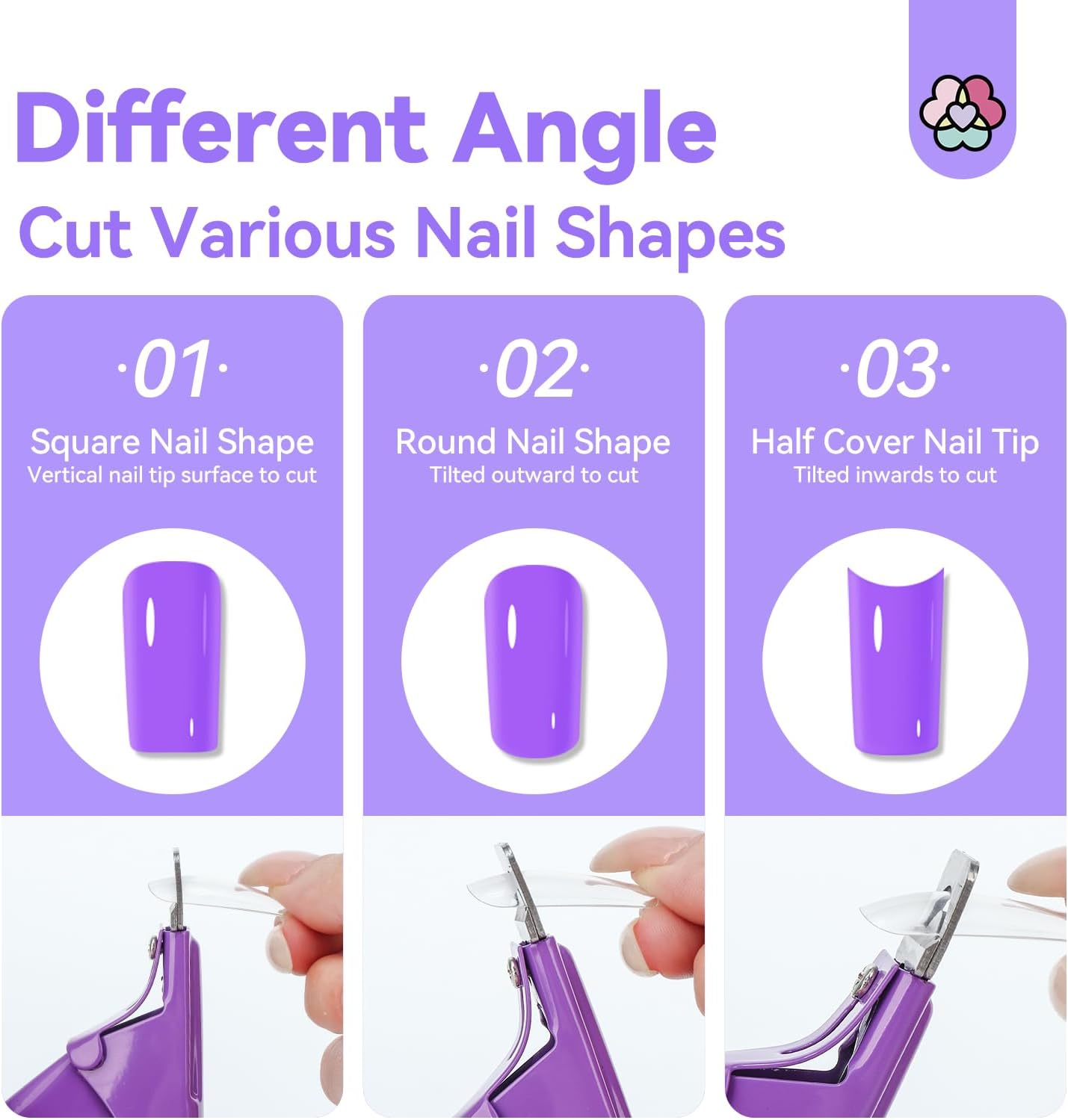 SAVILAND Acrylic Nail Clippers with Magnets: Purple Nail Clipper for Acrylic Nails Cutter with Sizer Magnets 15PCS Sharp Professional Fake Nails Stainless Nail Trimmer Manicure Tool Women Salon Home