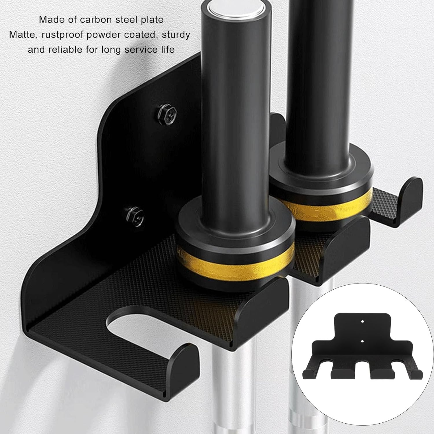 Wall Mounted Barbell Holder, Heavy Duty Carbon Steel Plate Barbell Storage Organizer with Rubber Pads Vertical Hanging Multi Purpose Barbell Storage Rack for Home Gym Accessory image number 5