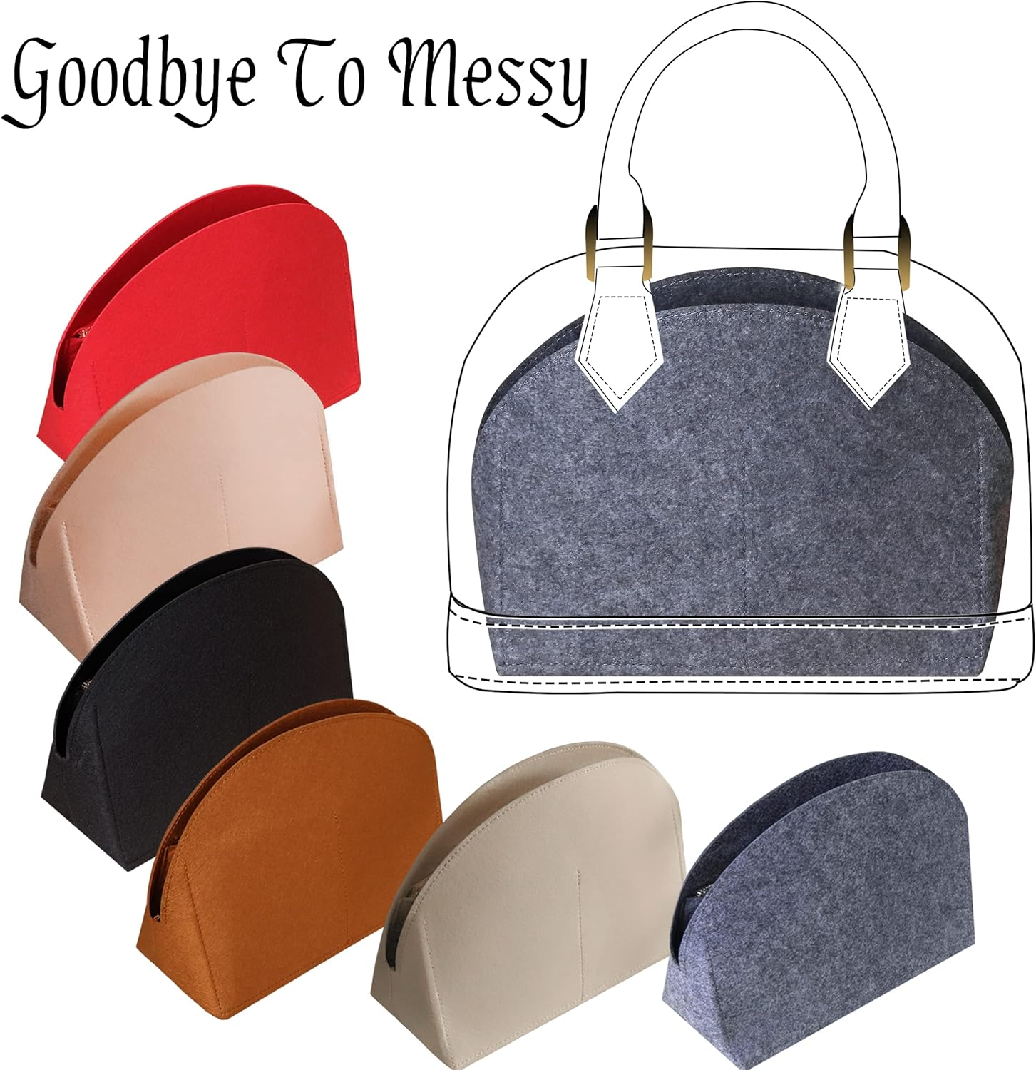 MISIXILE Felt Purse Organizer Insert Shell Tote Organizer for Women Fits Alma BB PM Insert (PM, Grey) image number 5