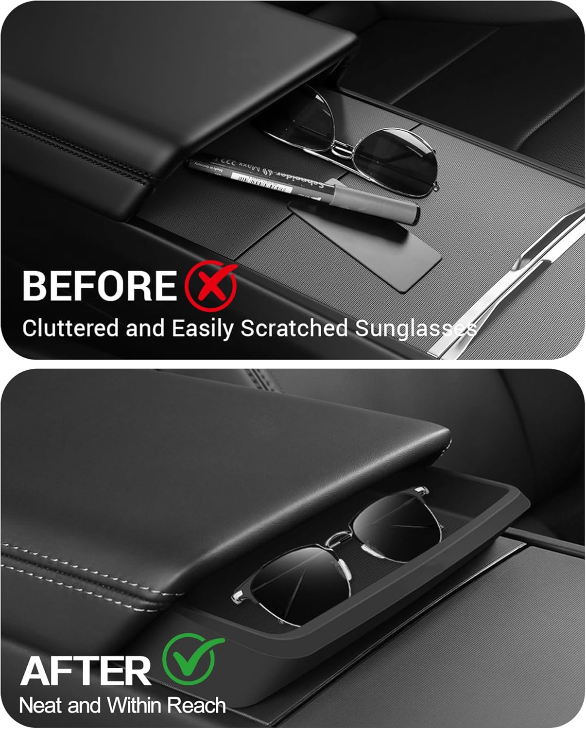 Car Center Console Organizer Tray for Tesla Model Y Juniper 2025 2026 & Model 3 Highland 2026-2024 Interior Accessories Armrest Key Card Phone Holder Silicone Storage Box (Black) image number 3