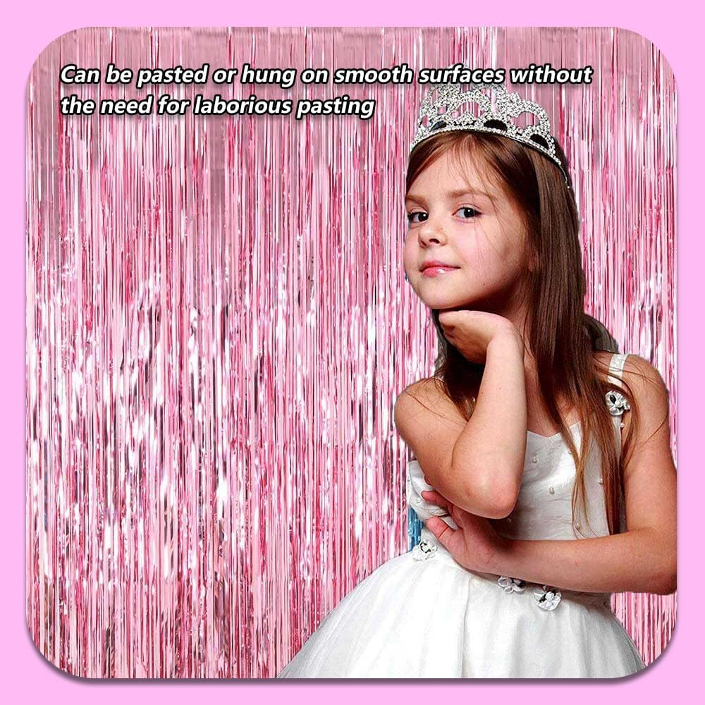 4 Pack Pink Foil Fringe Curtain Backdrop,1 * 2Meter Metallic Tinsel Foil Fringe Streamers Curtains for Birthday St Patrick'S Day Football Christmas Party Decorations image number 3