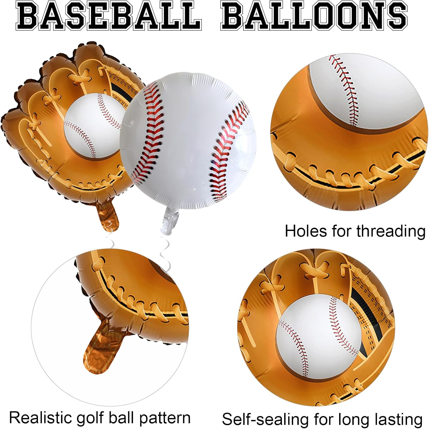Baseball Balloons, Pack of 6 18 Inch Baseball Foil Balloons Baseball Glove Balloons Sports Foil Balloons Helium Balloons Birthday Decoration Party Decoration for Boys Children - Golfing Ball image number 3