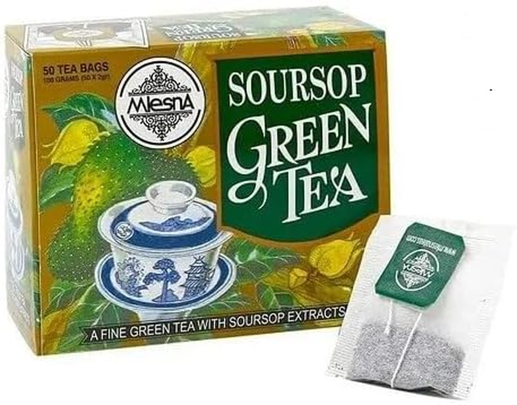 Mlesna Pure Ceylon Soursop Green Tea 50 Tea Bags Box. (100G)
