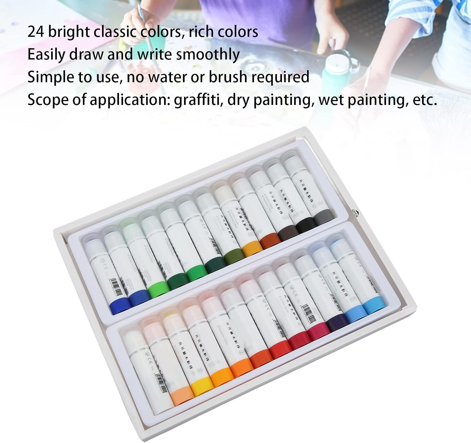 Paint Sticks Painting Gouache Stick 24 Colors Artwork Craft Sticks image number 2