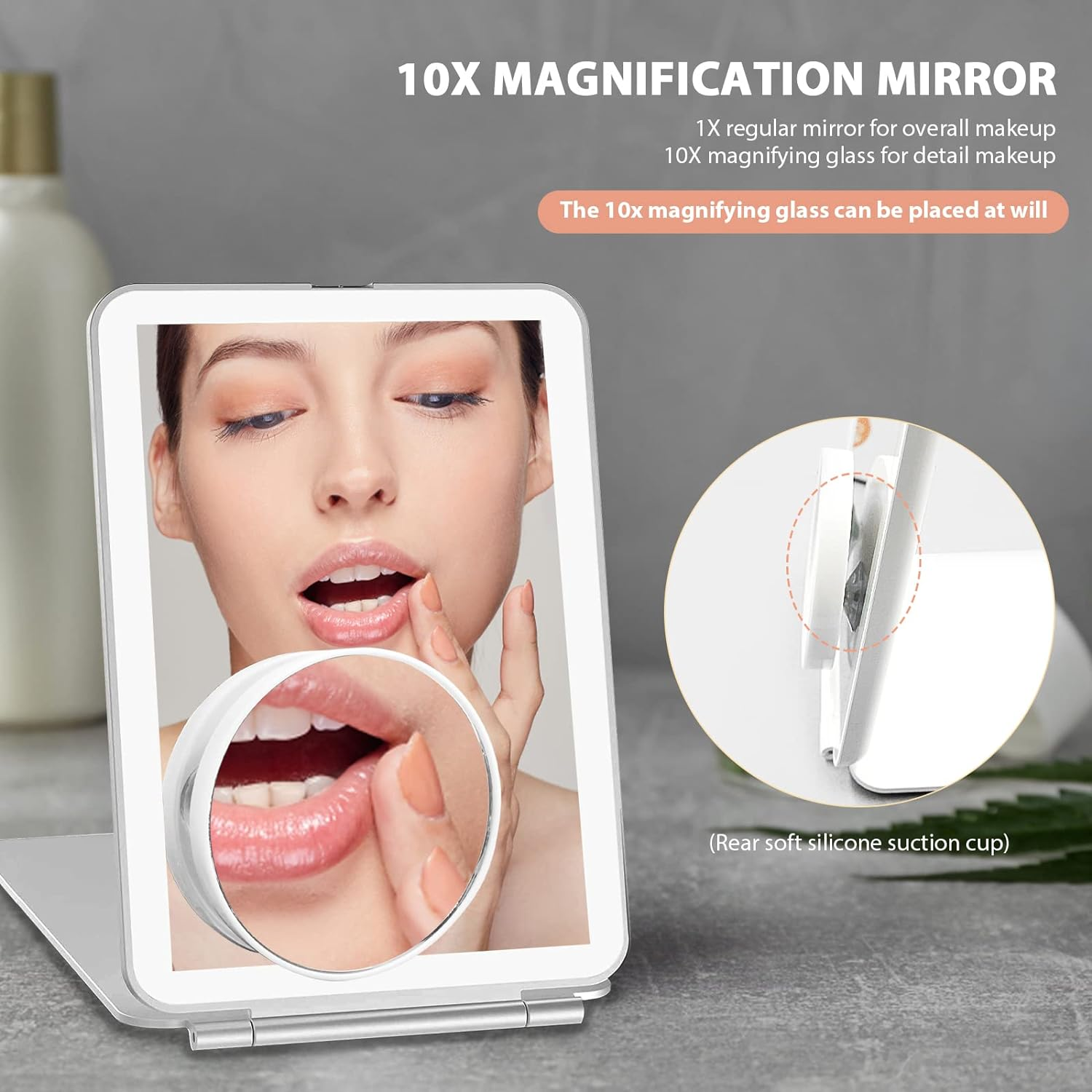 Makeup Mirror with 10X Magnifying Mirror, Vanity Travel Mirror with 48Leds, 3 Color Lighting, Rechargeable 800Mah Batteries, Portable Ultra Slim Lighted Makeup Mirror, Travel Essentials for Women image number 1
