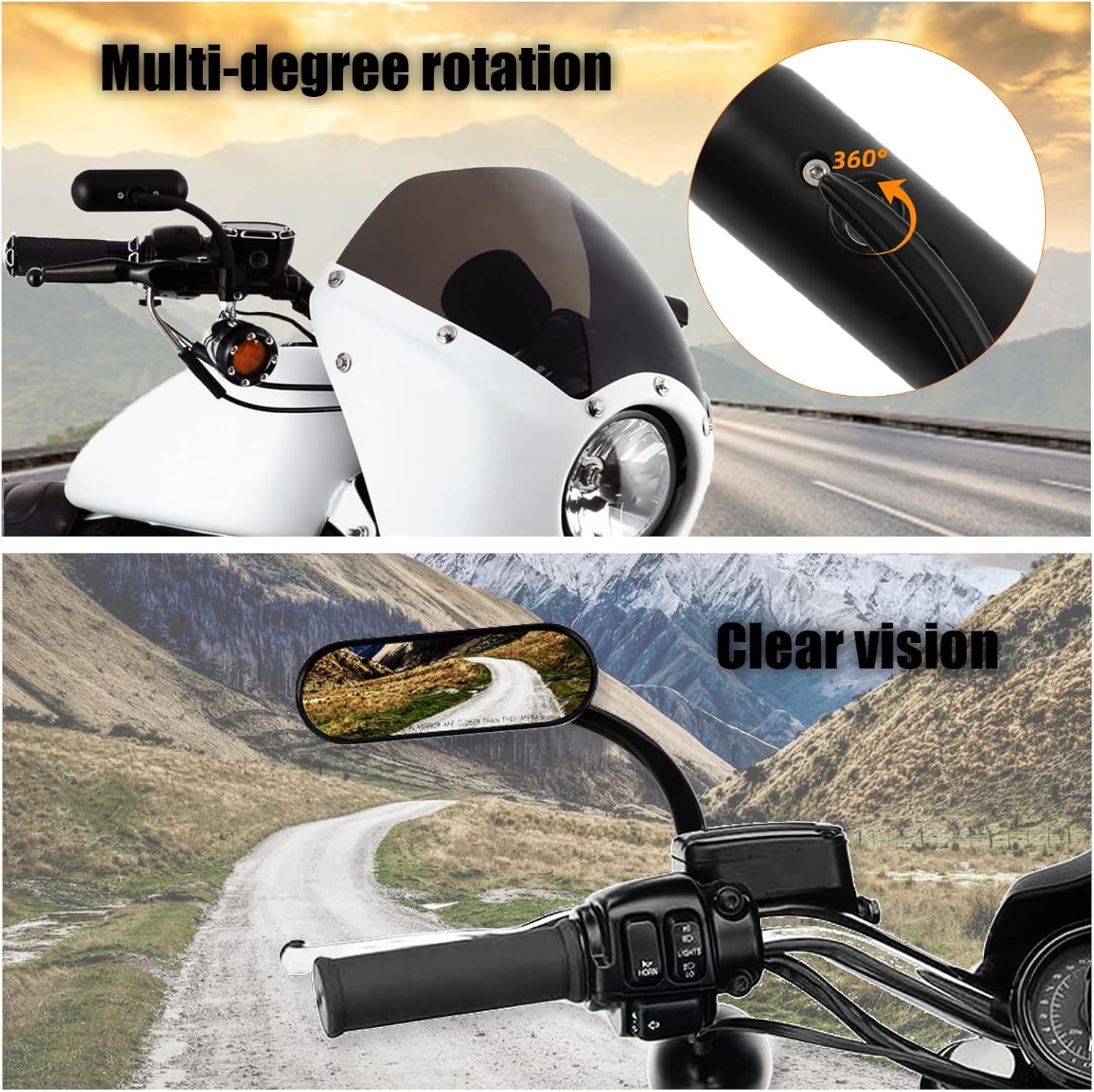 DREAMIZER Universal 8MM/10MM Black Mini Oval Side Mirrors Motorcycle Rear View Mirrors Compatible with Harley Road King Softail Street Electra Glide Dyna Iron 883 Sportster 1200 image number 2