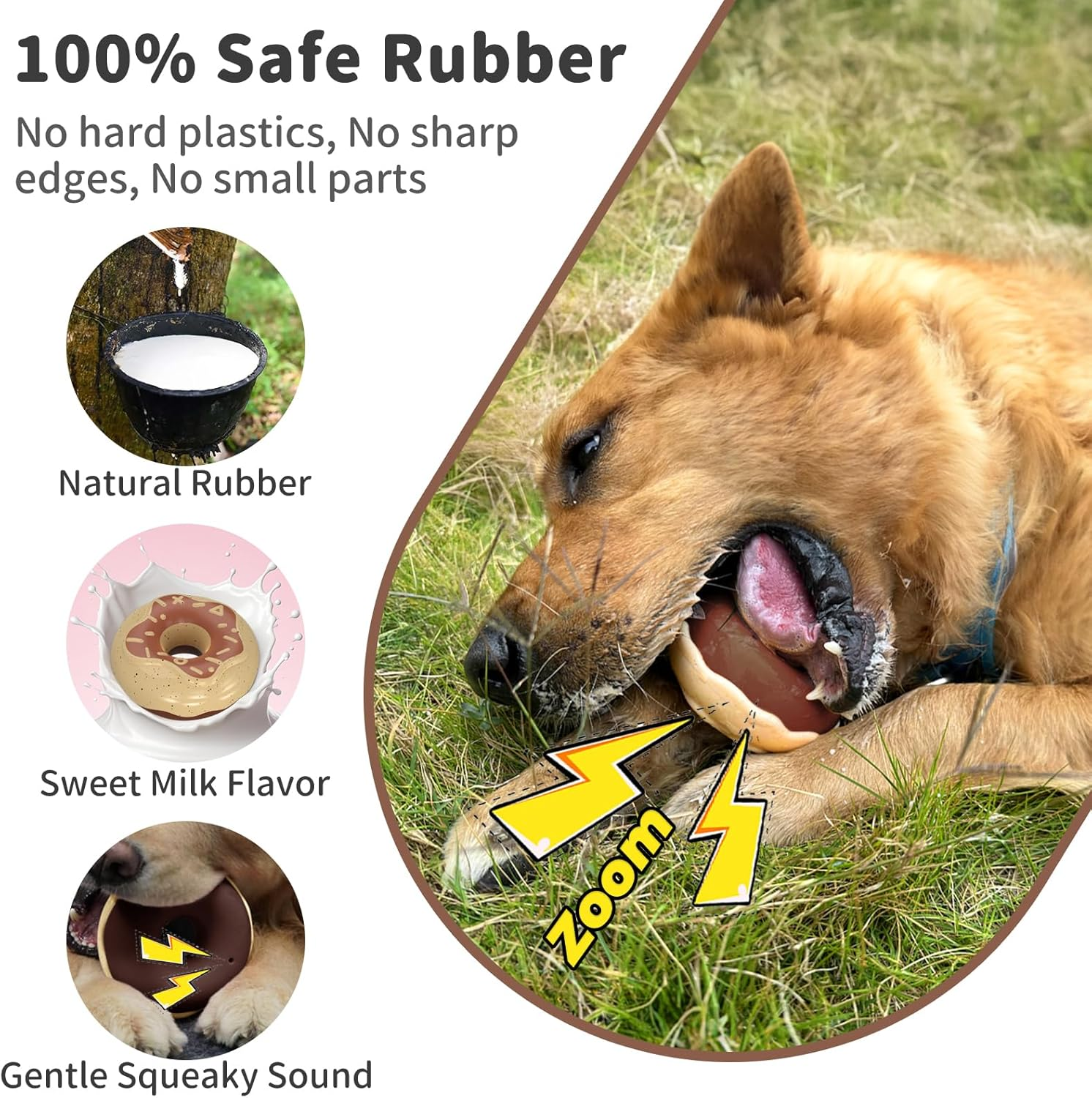 Joybruko Dog Toys for Aggressive Chewers, Indestructible Squeaky Chew Toy to Keep Them Busy, Interactive Rubber Donut with Milk Flavor & Bounce, Teeth Cleaning for Small Medium Large Breed, Brown image number 5