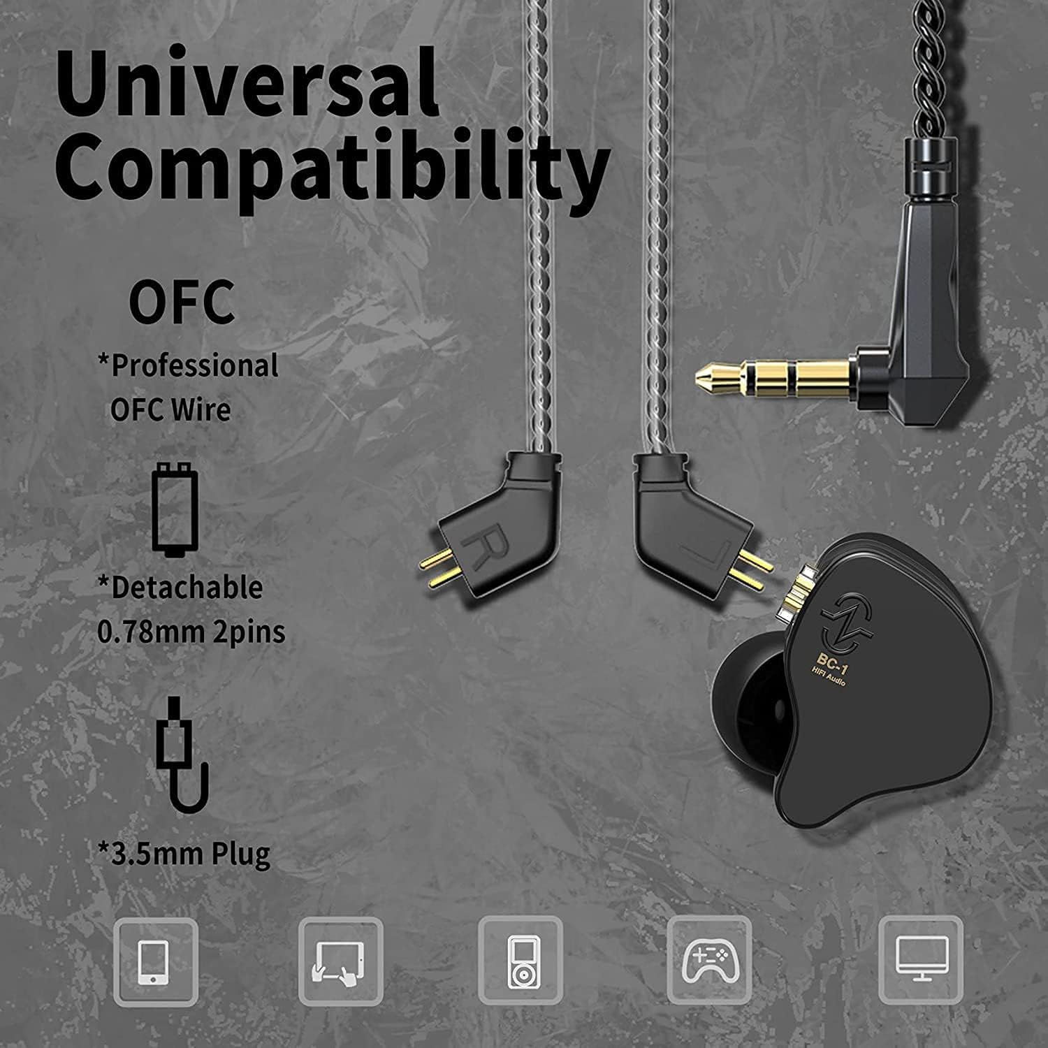 CCZ Melody in Ear Headphones Dynamic Hybrid Dual Driver 1BA+1DD in Ear Monitor Hifi Headphones Musicians IEM Upgrade Deep Bass Suitable for Bass Vocals Pop Folk ACG (No Mic, Transparent Black) image number 6