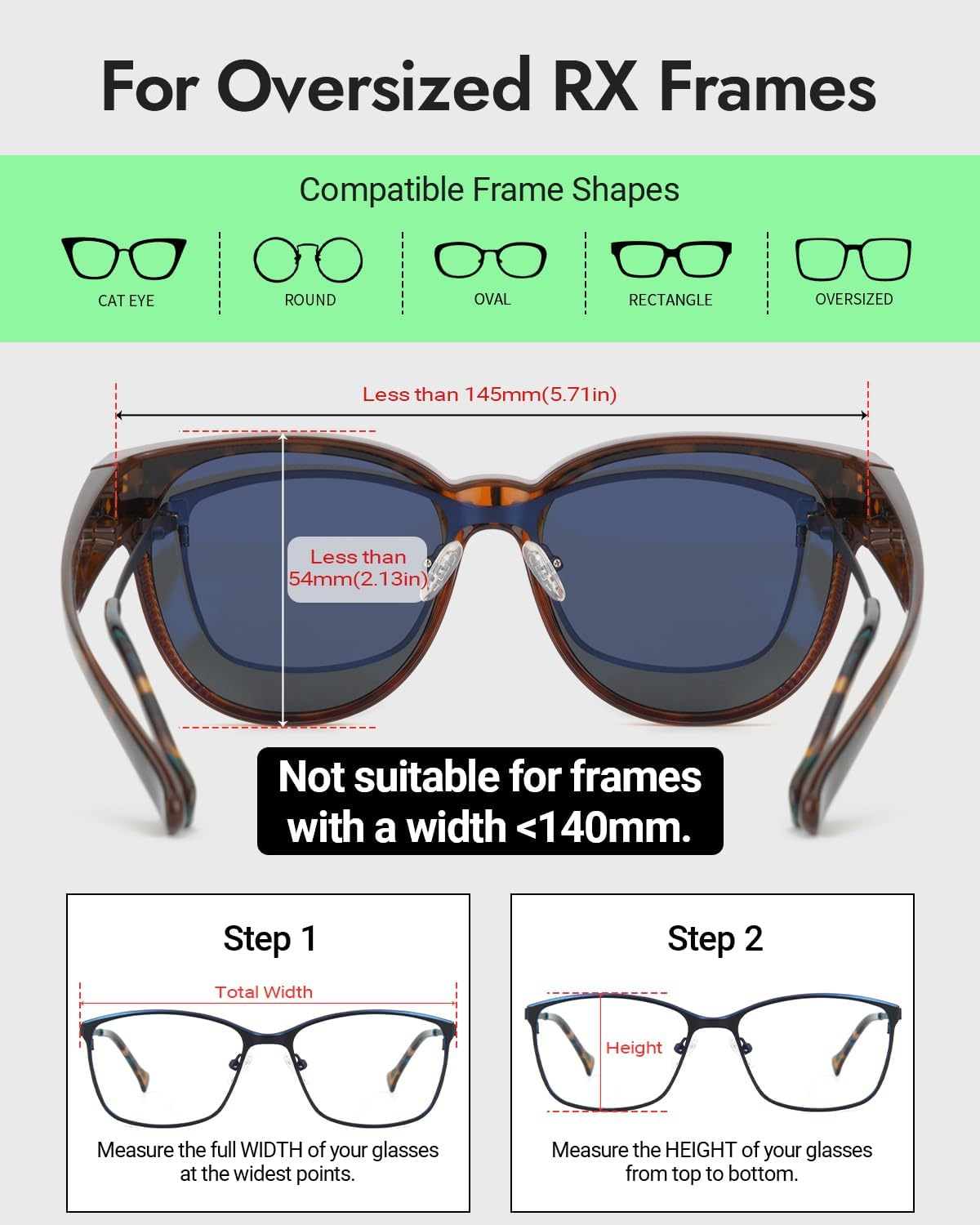 Meeloog over Glasses Sunglasses for Women Polarized Stylish Large Shades Cover Glass Women Cateye round UV400 for Driving - Bright Blue Frame Gradient Purple Lens image number 7