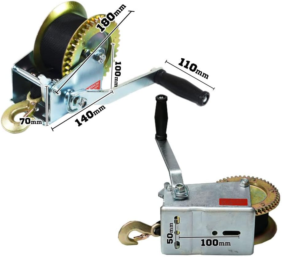 Hand Winch 1500Lbs/680Kg 2-Gears 8M Synthetic Cable Boat Trailer 4WD Winch