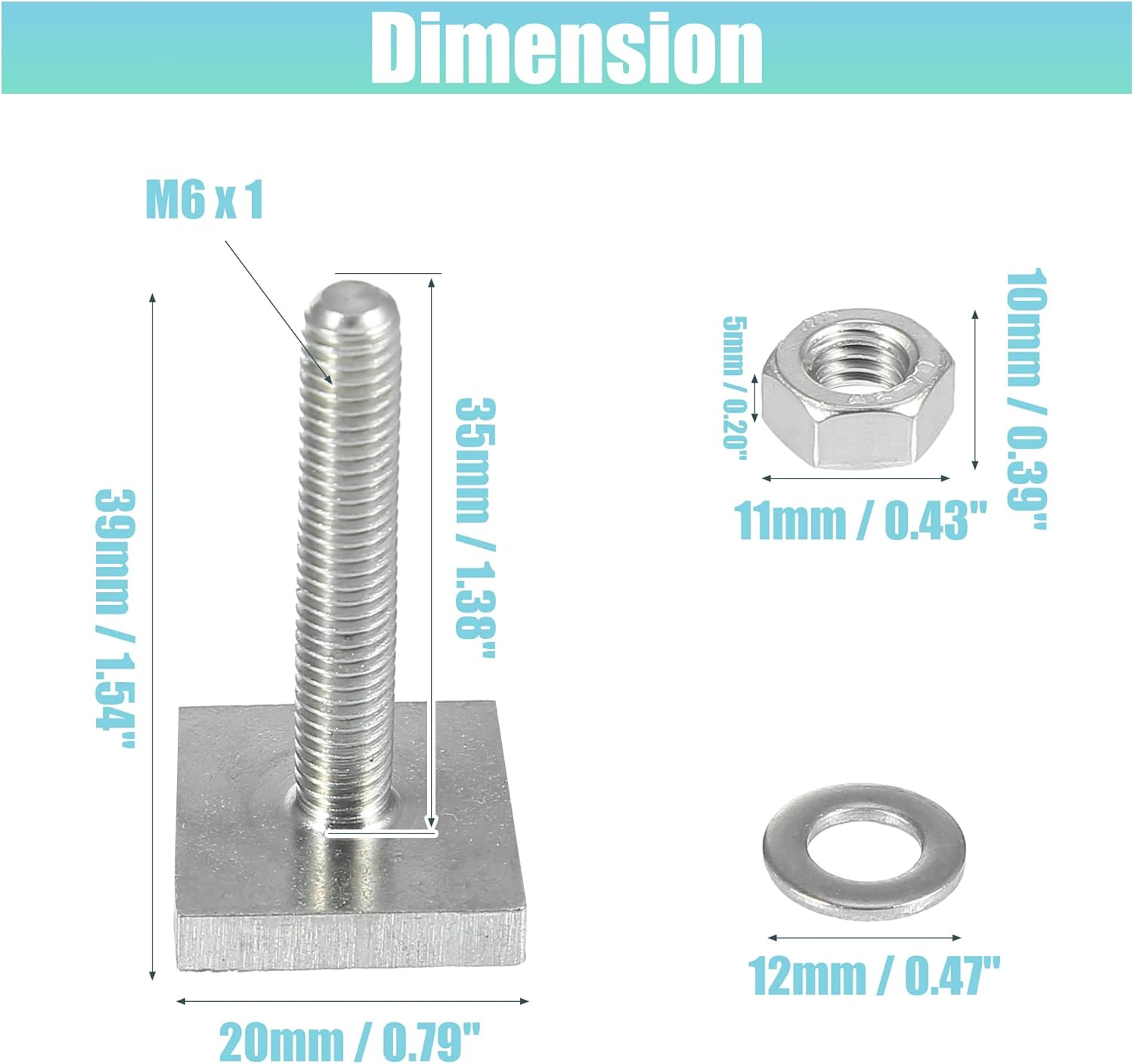 X AUTOHAUX 2Pcs Universal Roof Rack T Shaped Bolt Rooftop Rack Bolt T Shaped Slots T Shaped Track Bolts W/Nuts Washers Bike Rack Cross Bar Adapter Gray image number 4