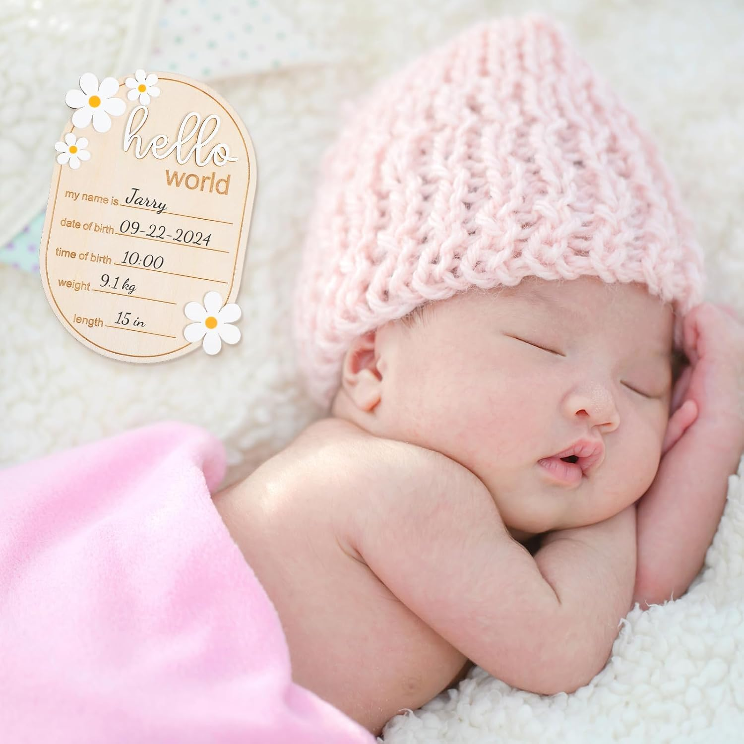 YQQYG Hello World Sign, Wooden Newborn Announcement Sign Birth Announcement Signs for Hospital Nursery Baby Room Baby Baptism Daisy Decoration image number 1