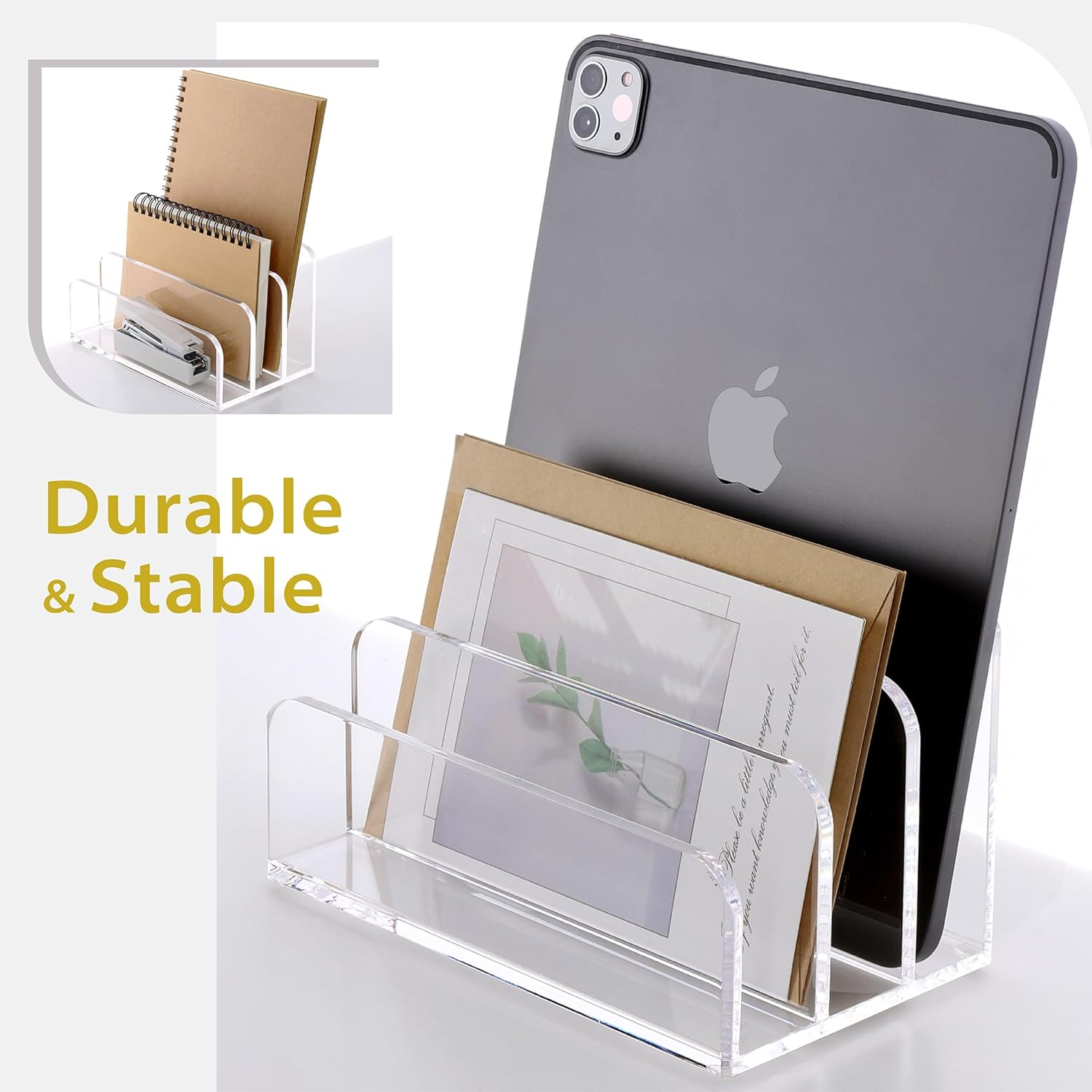 SANRUI Acrylic Mail File Organizer Sorters for Desk, 3 Upright Compartments Laddered Clear Desktop Vertical Letter Holder, Multifunction Envelope Folder Racks Holders for Office,Home, School image number 6