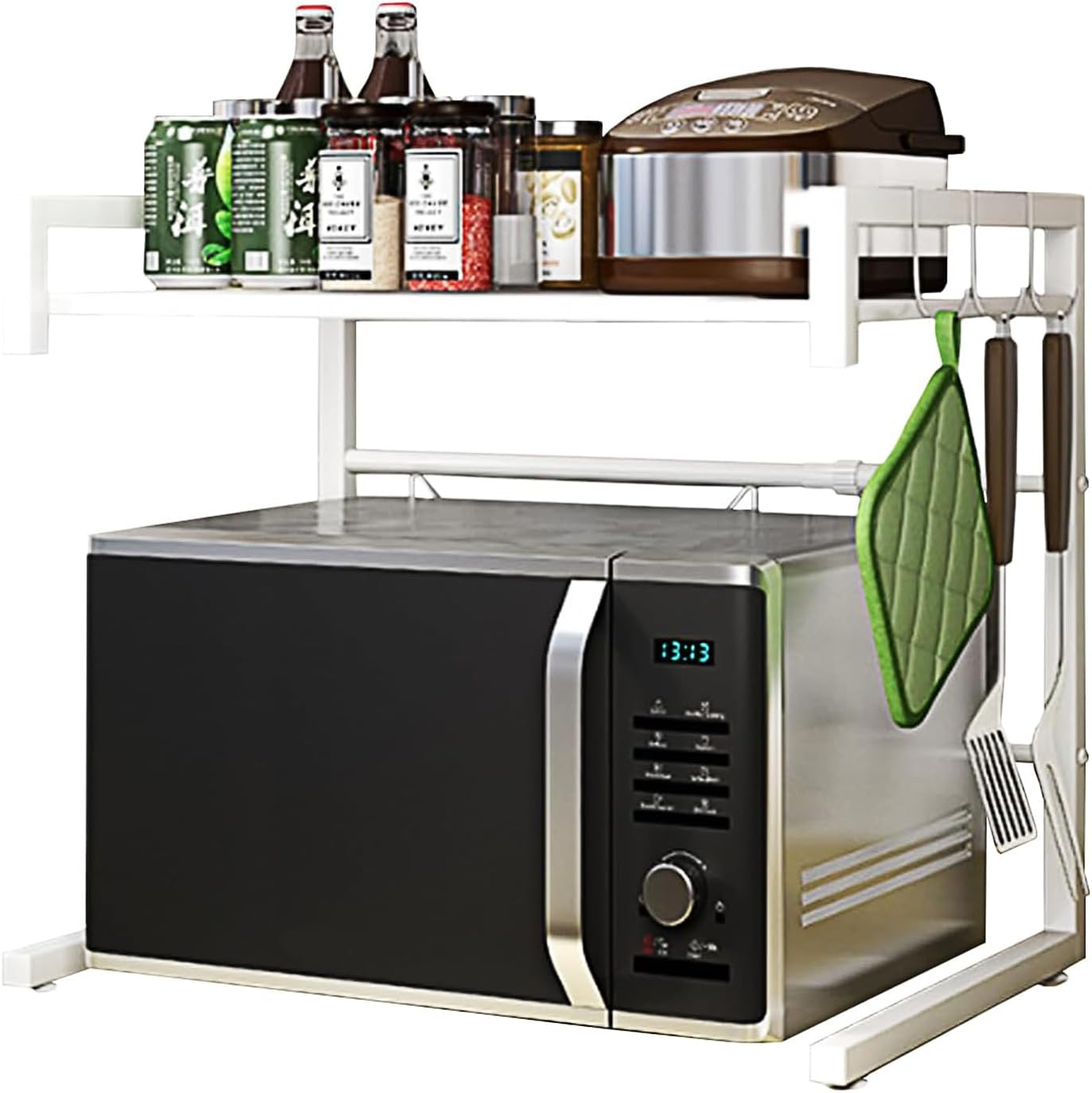 Microwave Shelf Kitchen Organiser Oven Rack Toaster Stand Shelf Storage Metal Cabinet Shelving Kitchen Supplies Tableware (Black)