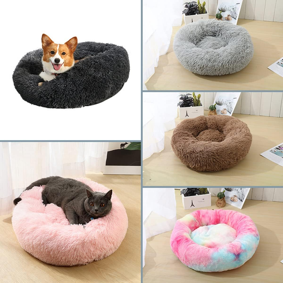 Dog Cat Bed, Donut Pet Bed for Small Dogs, Fluffy Cozy Self-Warming Improved Sleep Pet Cushion Beds, Anti-Slip Machine Washable Light Diameter16In image number 7