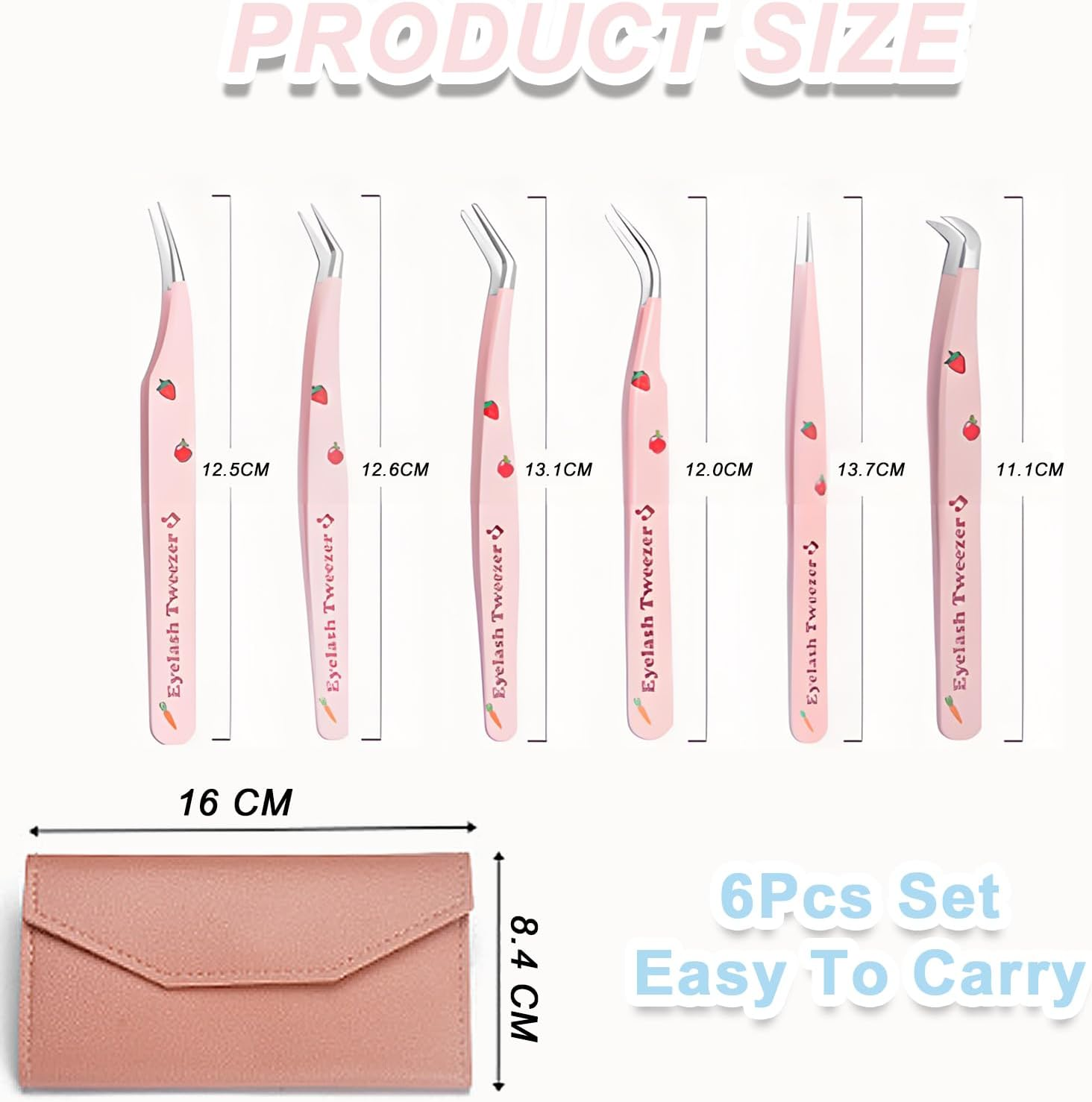 Checkzed Lash Extension Tweezers Set, 6 Pcs Eyelash Tweezer, Precision Lash Tweezers for 2D-6D Volume & Individual False Lashes Extensions, Suitable for All Types of Eyelashes, Storage Bag Packaging image number 1