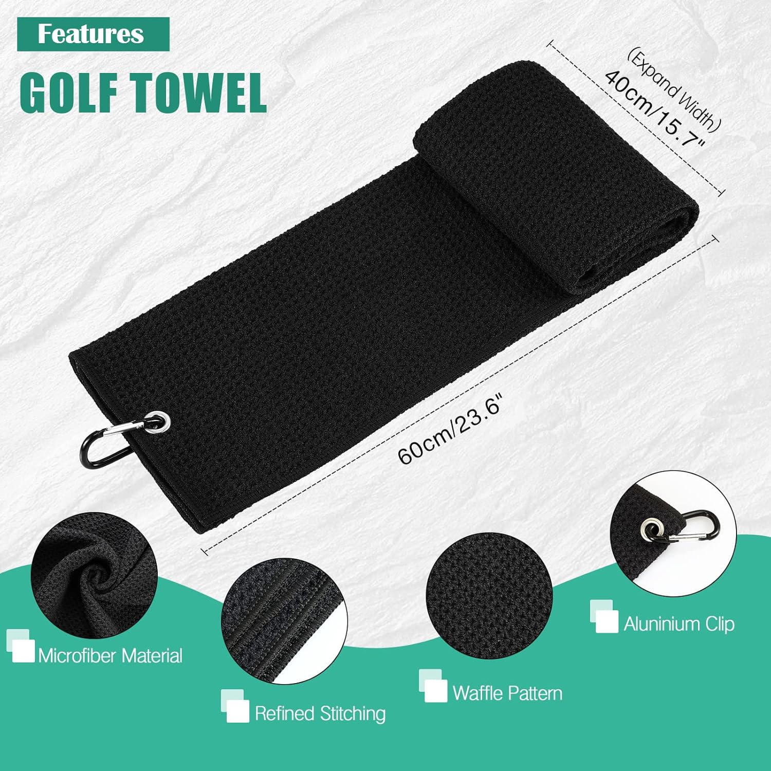 Wettarn 2 Pcs Golf Clubs Cleaner Brush with Microfiber Waffle Pattern Tri Fold Golf Towel, 4 Ounces of Squeeze Water Bottle and Nylon Retractable Aluminum Buckle (Black Towel + Black Brush) image number 3
