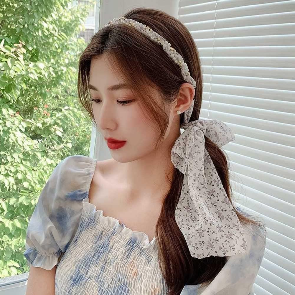 2PCS Retro Long Ribbon Headband, Magic Hair Clips for Women, Satin Fabric Hair Bands, Ribbon Scarf Headbands for Women, Non-Slip Cross Knotted Fabric Clip Hairband for Women