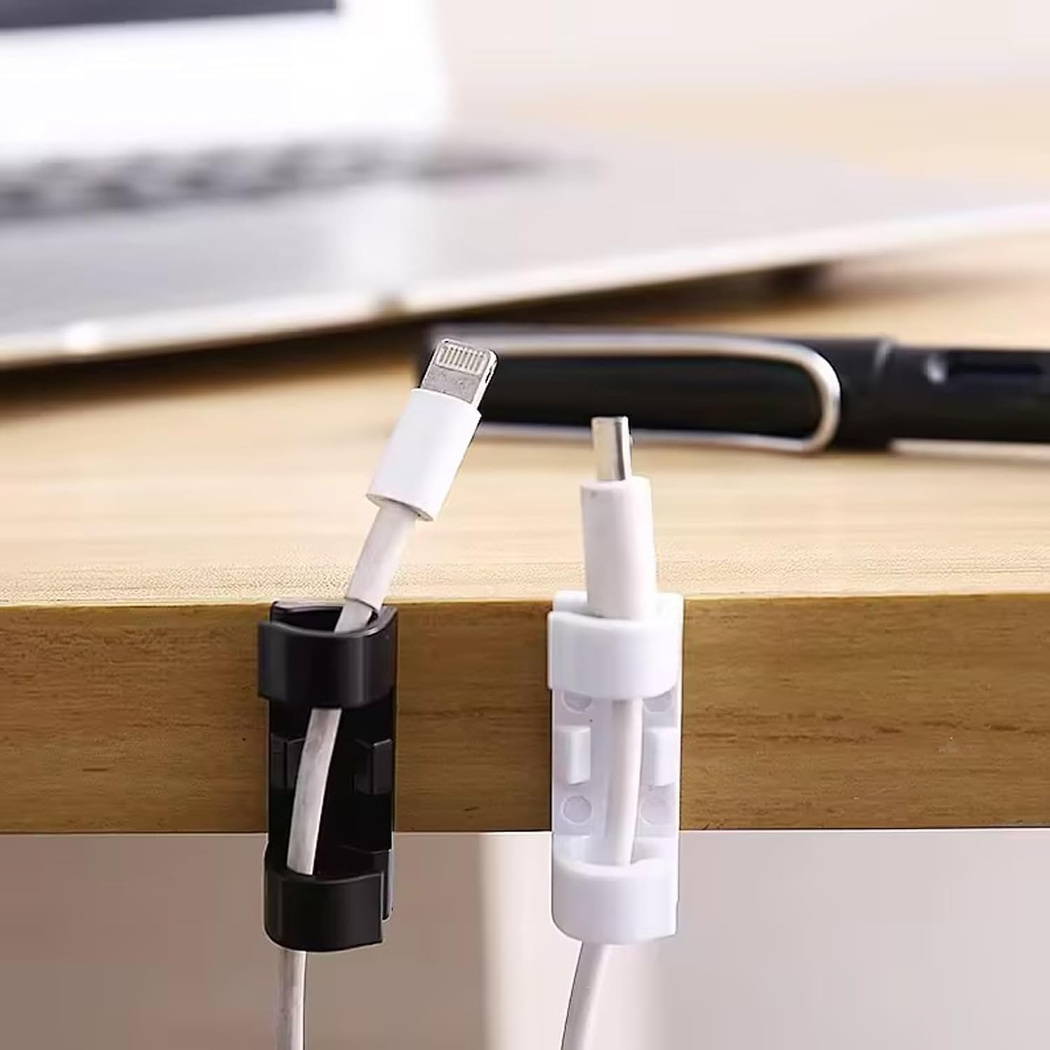 Clearhill 100 Cable Clamps, Wall Wire Brackets, Adhesive Cable Clamps Keep Cables Neat under Desks, Cars, and Computers (White) - Black image number 2