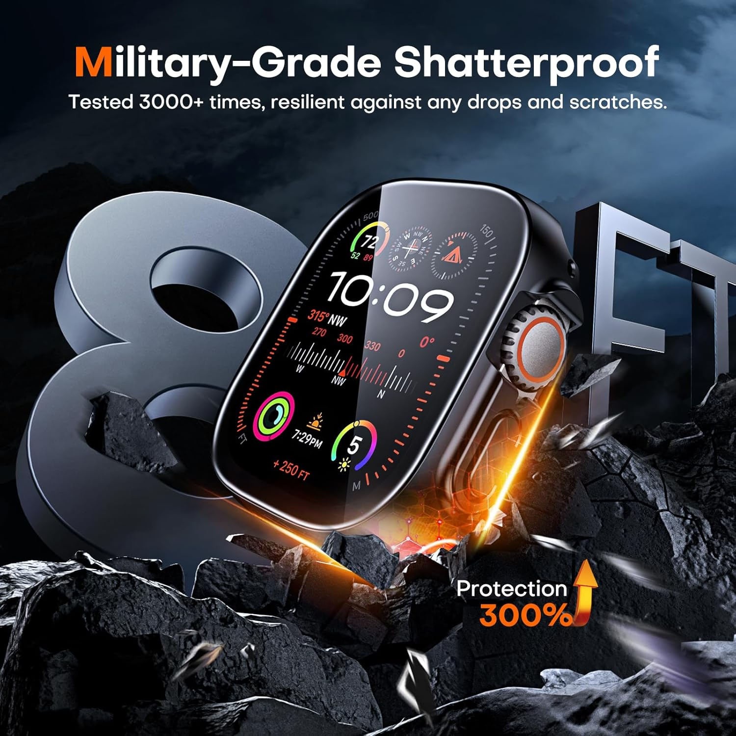 TAURI 2 Pack Hard Case Designed for Apple Watch Ultra 3/2/1 49Mm, [360&deg; Shockproof] with 9H Tempered Glass Screen Protector, [Scratch-Resistant] Cover - Black image number 2