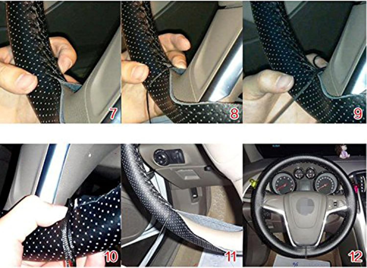 PU Leather Steering Wheel Cover Lace-Up - DIY Stitching, Stitch on Wrap, Universal Fit for 38 Cm Car, Truck, SUV, Pickup, Boat Wheels, Soft Padding, DIY Stitching Kit with Needle and Thread image number 6