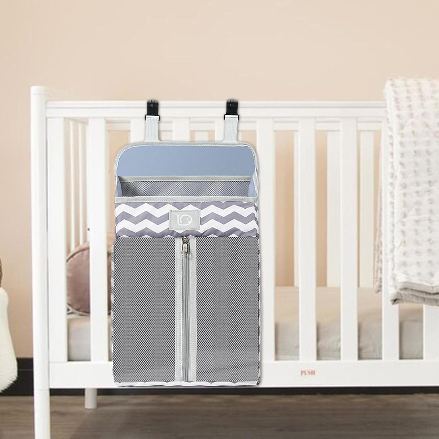 Nappy Stack Crib Organiser - Multifunctional Baby Caddy for Attaching to Cot, Organiser for Accessories, Compact Storage for Changing Table, Sleeping Area or Care image number 3