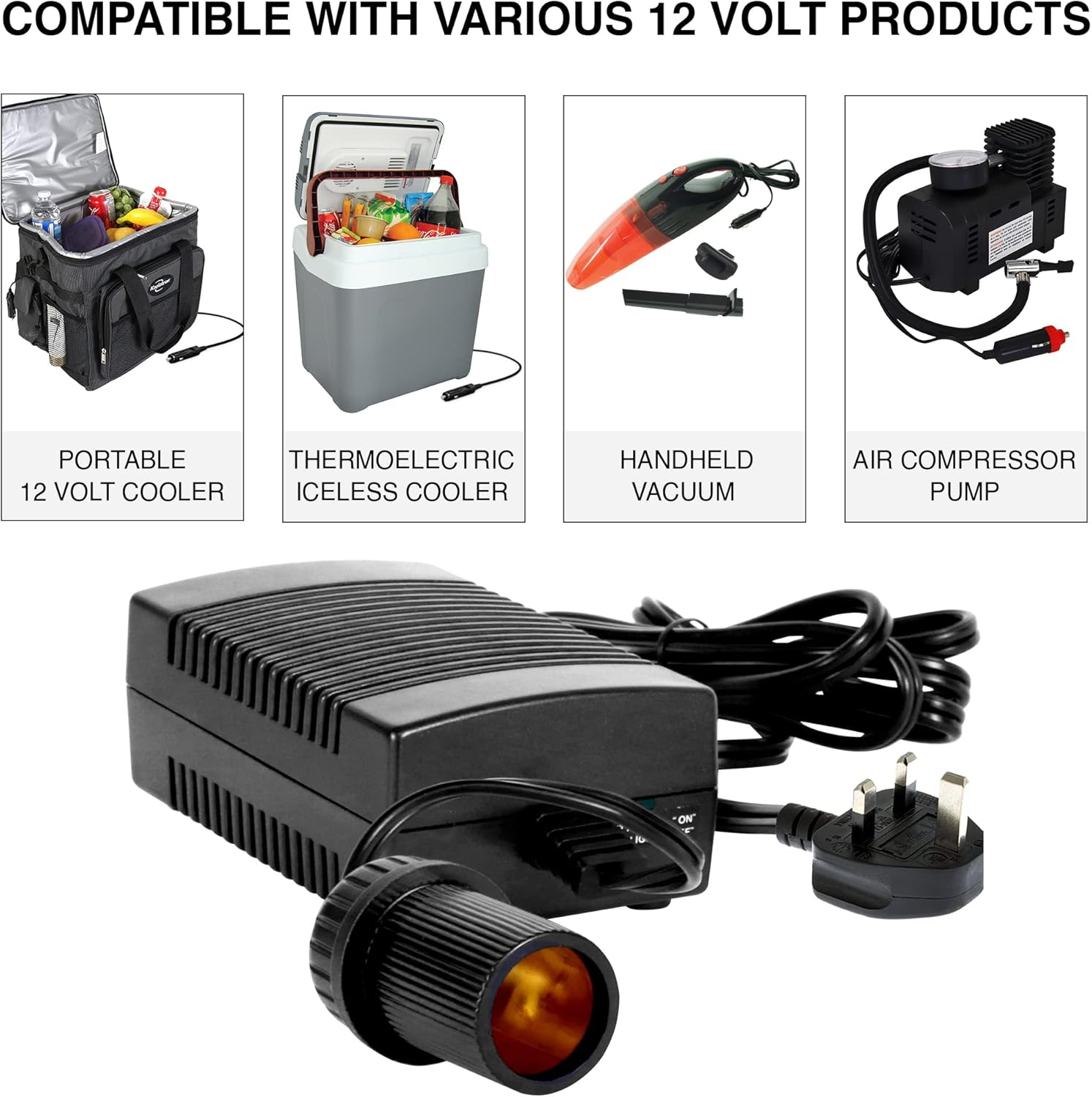 Koolatron Power Adapter - 12V 5A DC Converter for Car Electronic Accessories, Portable Universal Travel Charger, External Supply, Compressor and More with 220 Volt AC to 12 Volt DC, 1.8 M Cord Length image number 1