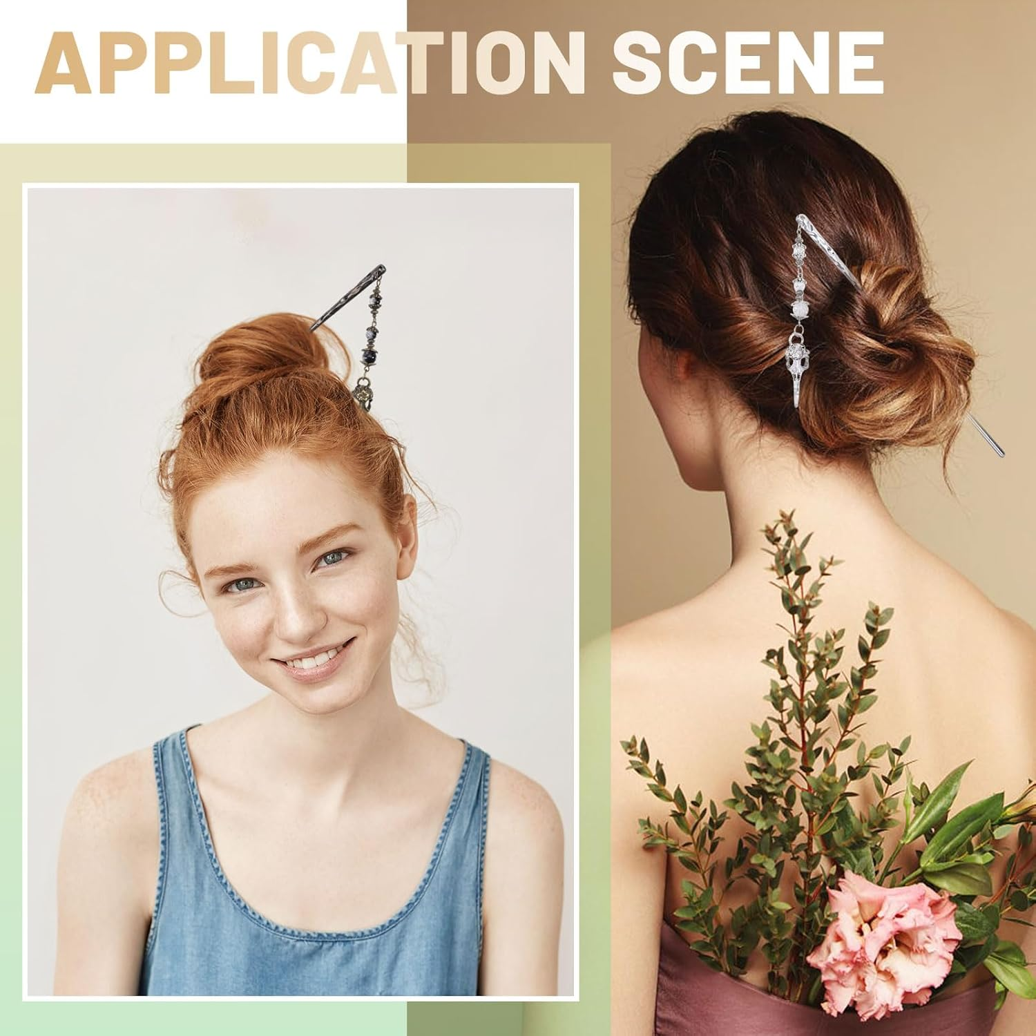 CHGCRAFT 2Pcs 2 Colors Bird Skull Hairpin Alloy Glass Hair Sticks Accessories Hair Sticks Buns for Woman, Silver and Golden, 10.6Inch image number 3