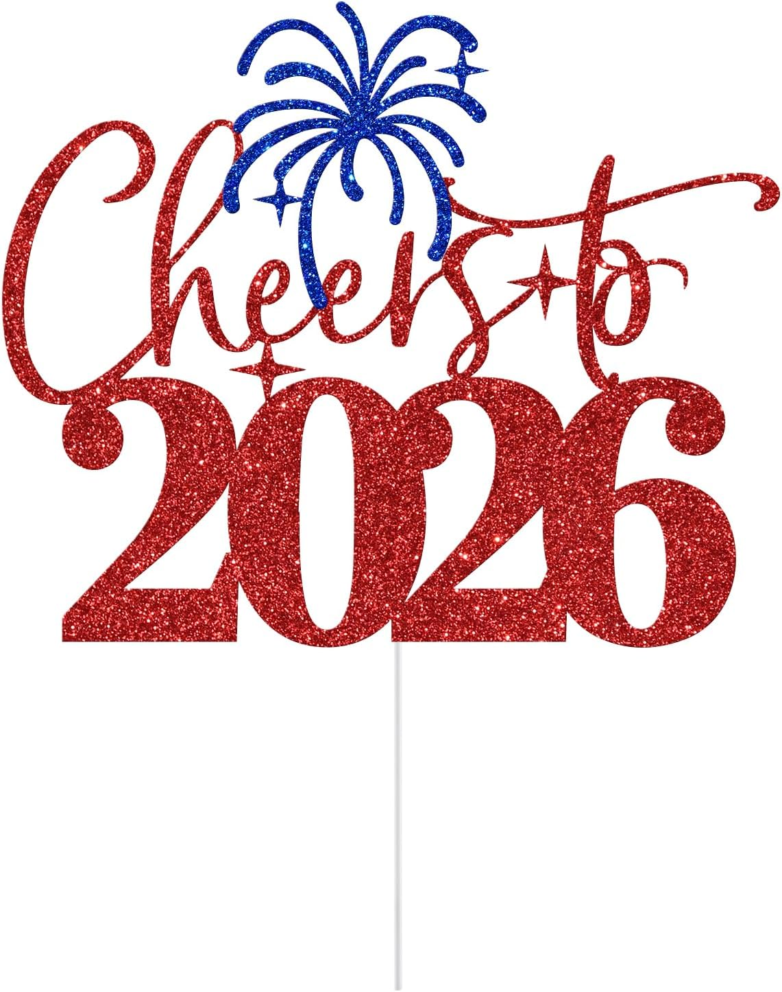 Cheers to 2025 Cake Topper, Happy New Year Cake Picks, Welcome 2025, New Year'S Eve/Christmas/Happy Holiday Party Decoration Supplies, Red & Blue Glitter image number 6