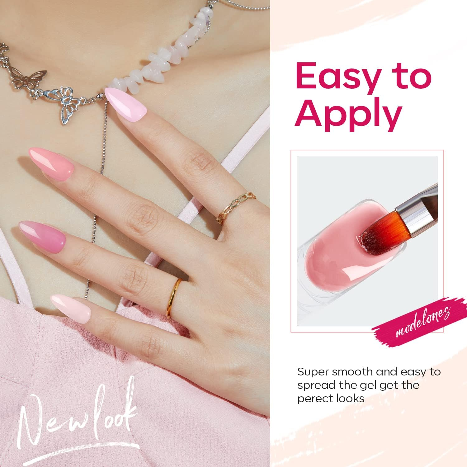 Modelones Poly Nail Gel Set - 6 Colors Pink Confetti Collection, Nude Pastel Extension Gel for Enhancement, Spring Summer French Manicure, DIY Home Salon Beauty Gift image number 1