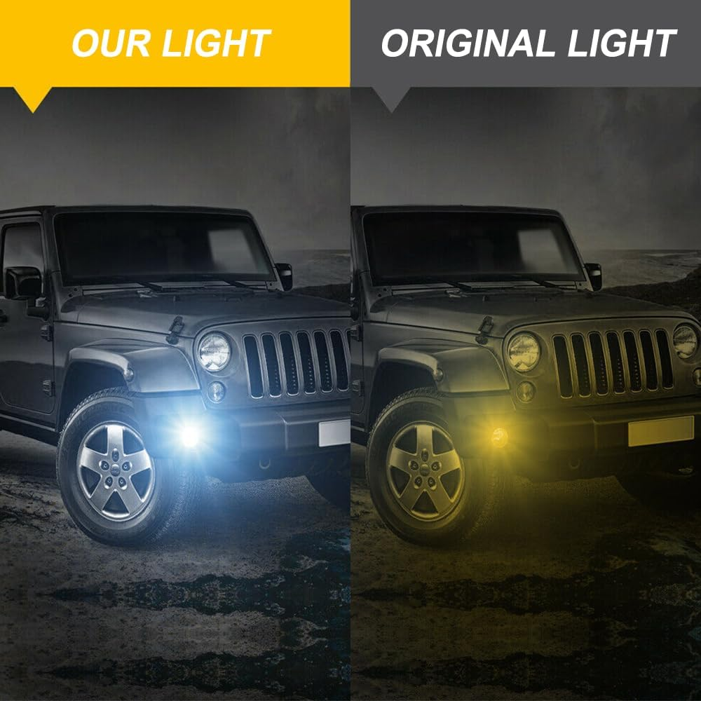Yanchaofei 4 Inch LED Fog Lights Compatible for 2007-2018 Jeep Wrangler Unlimited JK JKU Front Bumper 60W round Fog Light Driving Offroad Lamps with Amber/White DRL Turn Halo Angel Eyes Lights 2PCS image number 2