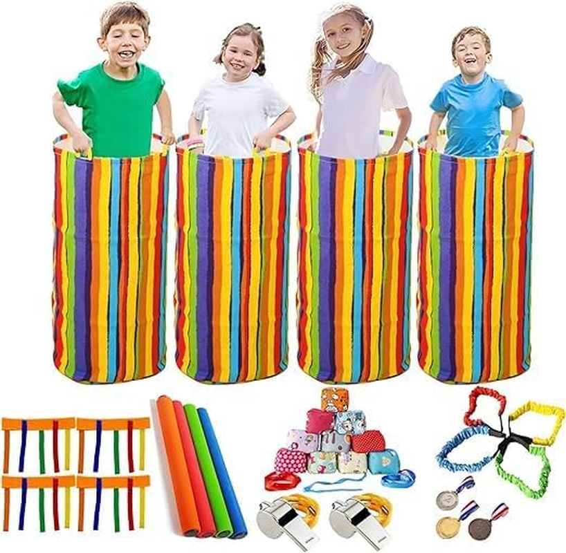 31 Piece Potato Bag Race, Outdoor Lawn Relay, 3 Leg Race Belt, Carnival Event Game for Kids and Adults (With Prizes and Whistle)