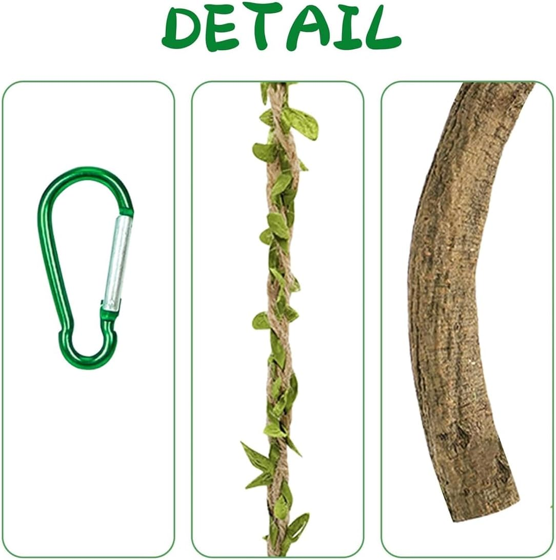 AIMALL Parrot Swing Station with Rattan Wood Pole, and Green Carabiner &ndash; Birdcage Decoration and Perch for Parrots