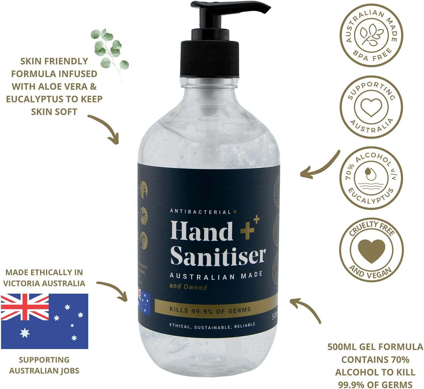70% Alcohol Hand Sanitiser 12 Pack Cruelty Free Vegan AUS MADE Sanitiser image number 1