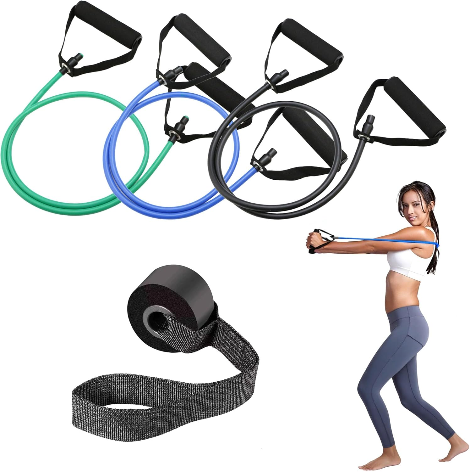 Resistance Bands with Handles, 3-Level Fitness Bands Set for Home Gym Workouts, Physical Therapy, Strength Training for Women & Men, Includes Door Anchor